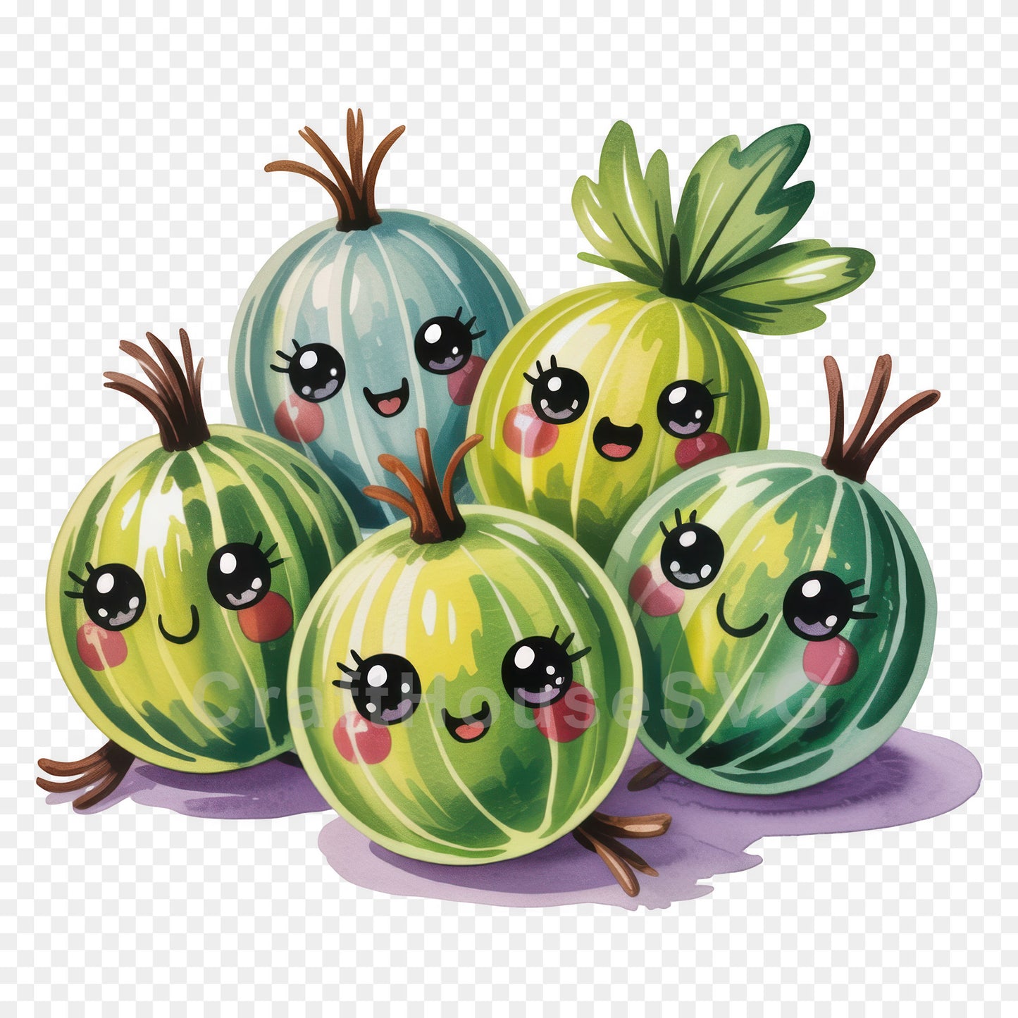 Kawaii Fruit Clipart Sublimation PNG Bundle