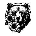 Grizzly Bear Head Sunflowers SVG design for Cricut, Silhouette, laser cutting, vinyl, sublimation, and craft projects.