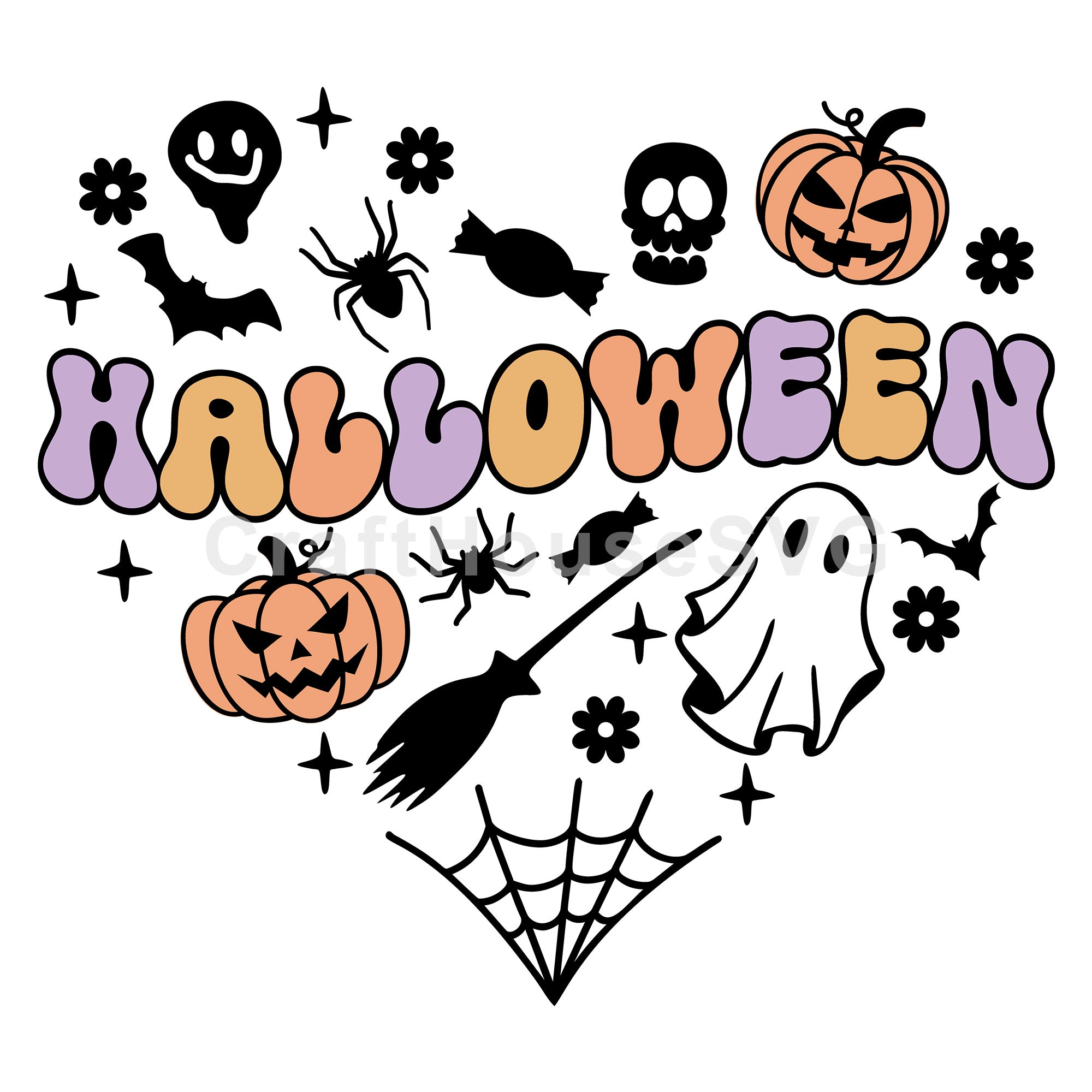 Halloween Heart Doodles SVG Cute Retro Halloween