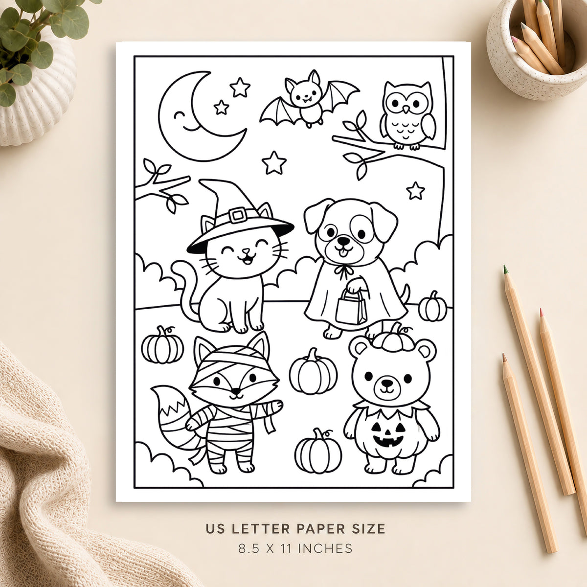 Halloween Animals Coloring Page 1