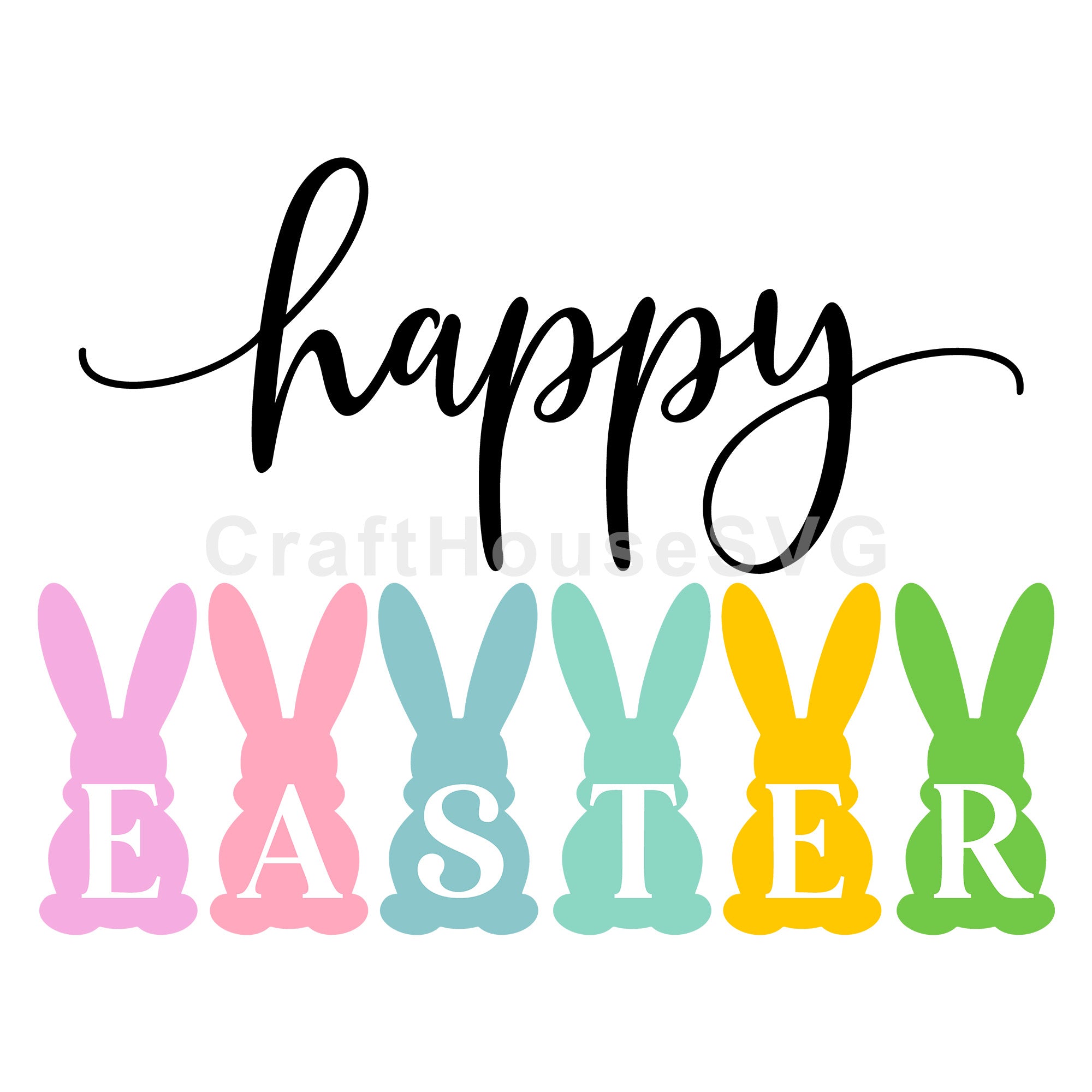 Happy Easter Bunnies Easter Round Sign SVG