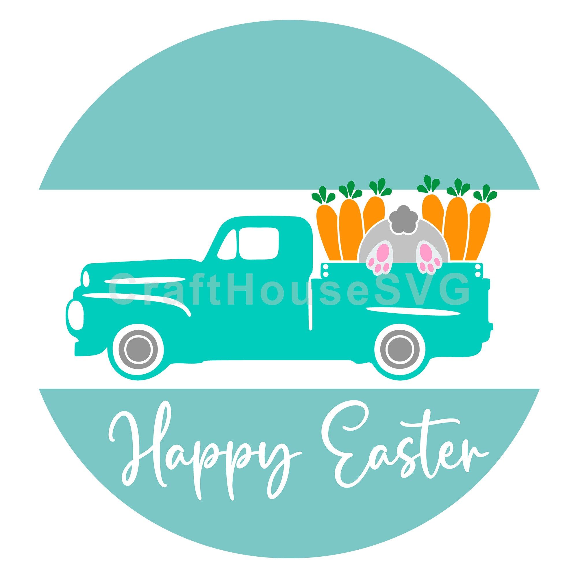 Happy Easter Truck Round Sign SVG