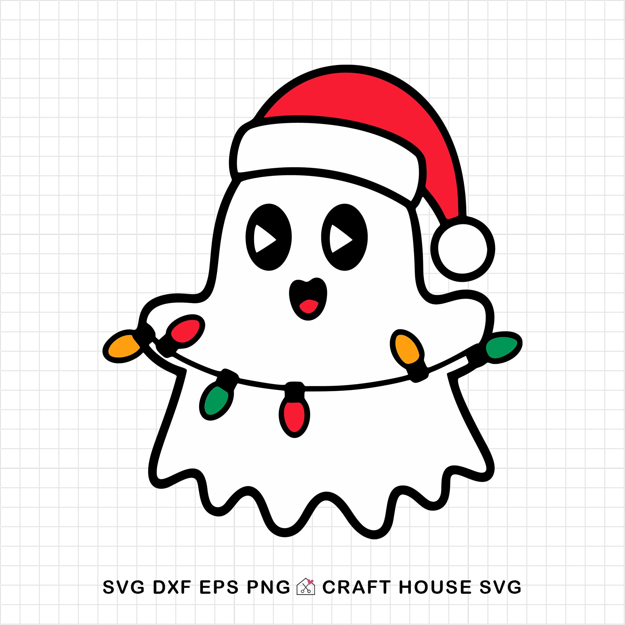 Happy Ghost Holding Christmas Lights SVG