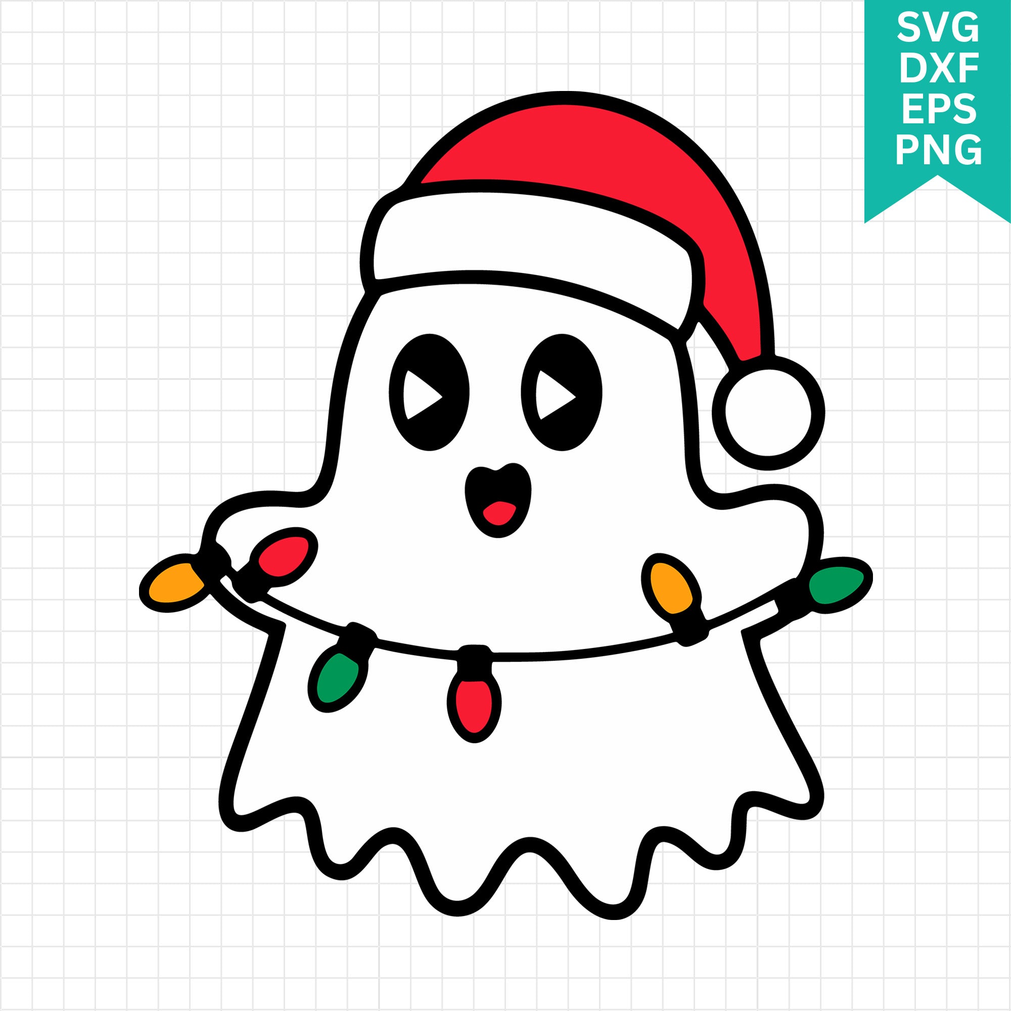 Happy Ghost Holding Christmas Lights SVG