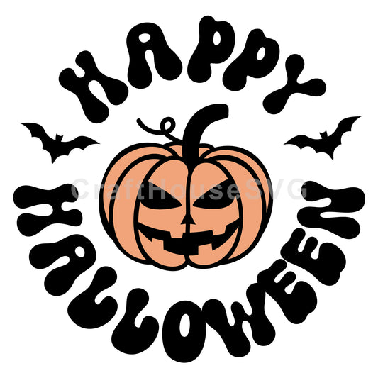 Happy Halloween Round SVG Cute Retro Style