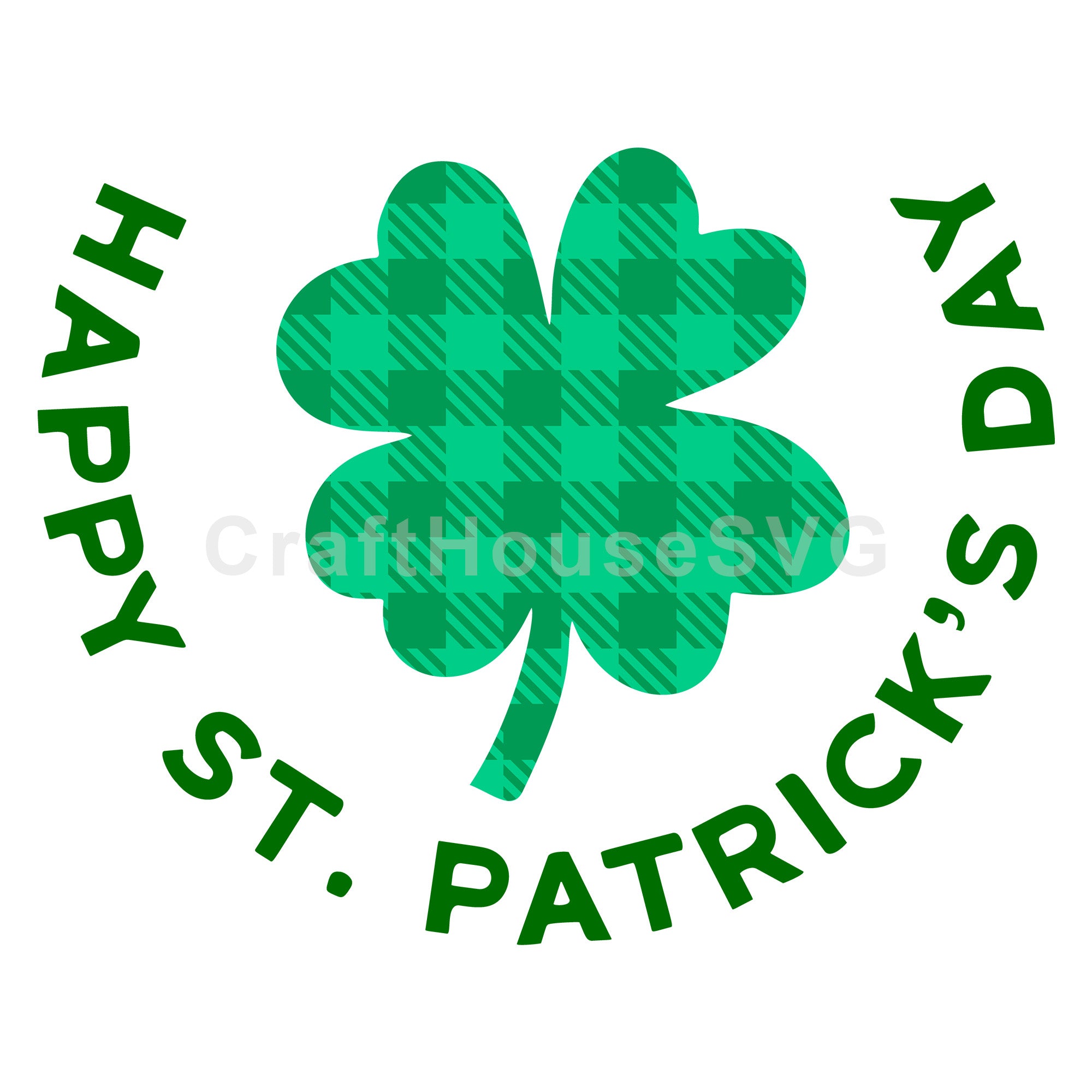 Happy St. Patrick's Day Plaid Clover Round Sign SVG