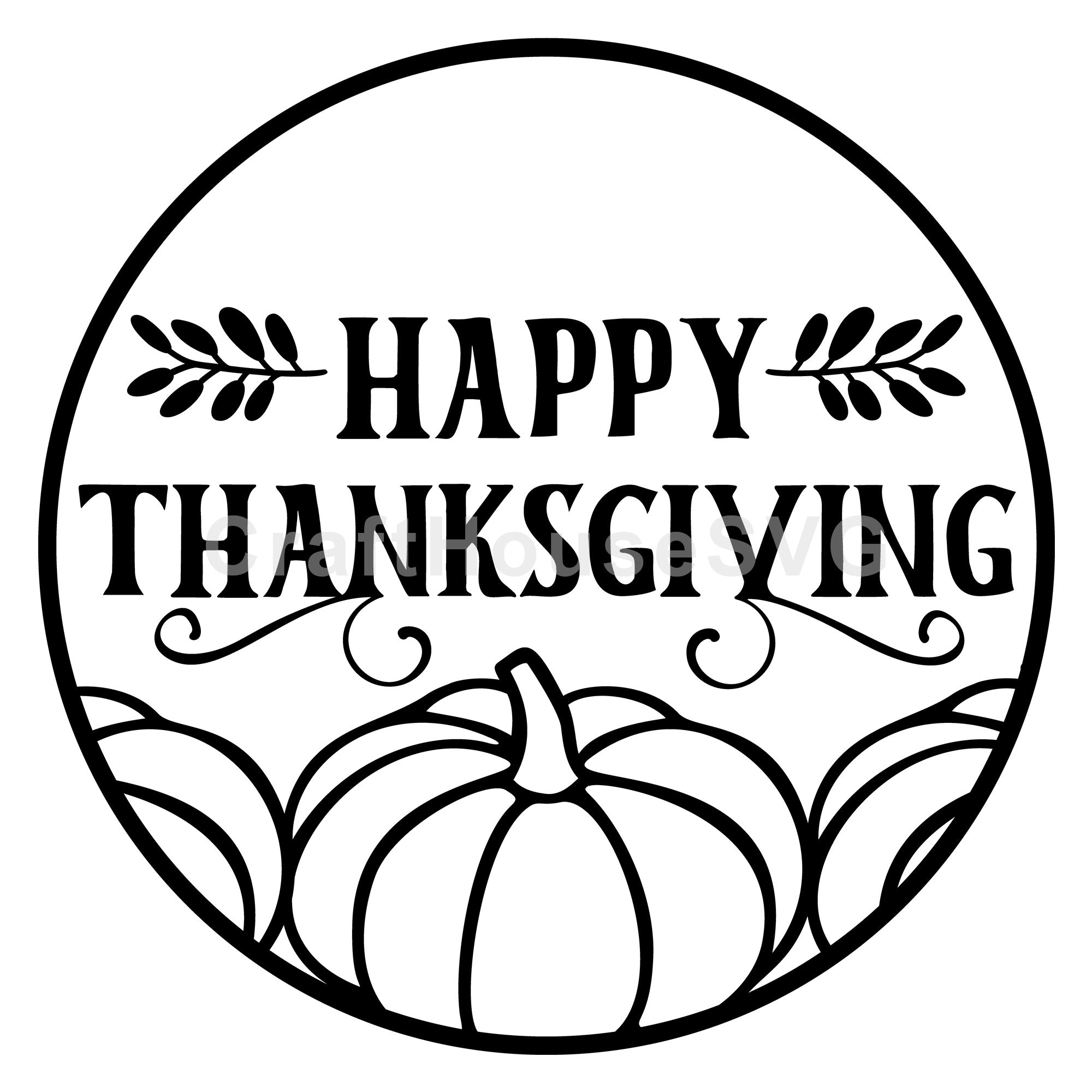 Happy Thanksgiving Pumpkins Fall Round Sign SVG