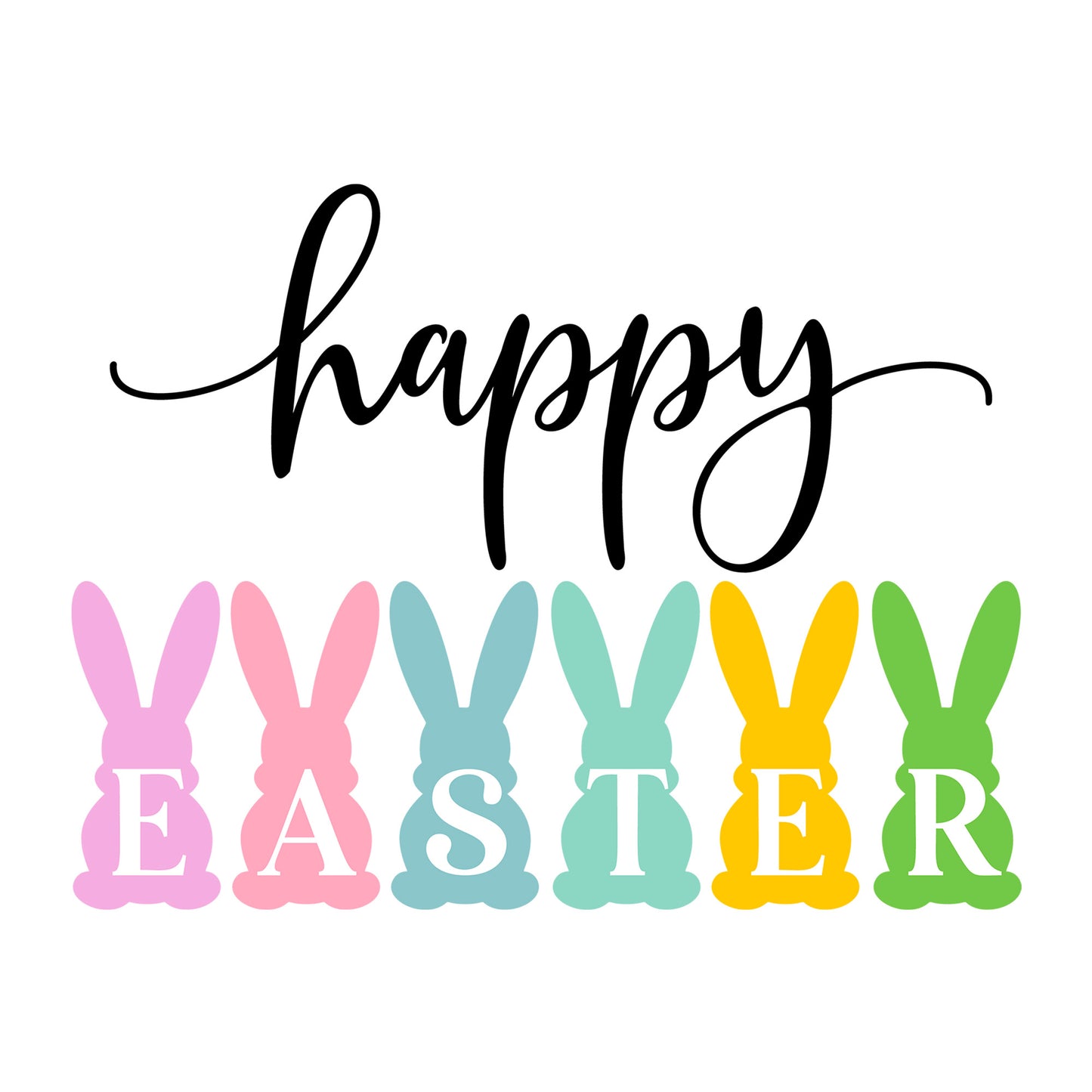 Happy Easter Bunnies SVG design for Cricut, Silhouette, laser cutting, vinyl, sublimation, and Easter craft projects.