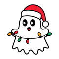 Happy Ghost Holding Christmas Lights SVG design for Cricut, Silhouette, laser cutting, vinyl, sublimation, and craft projects.