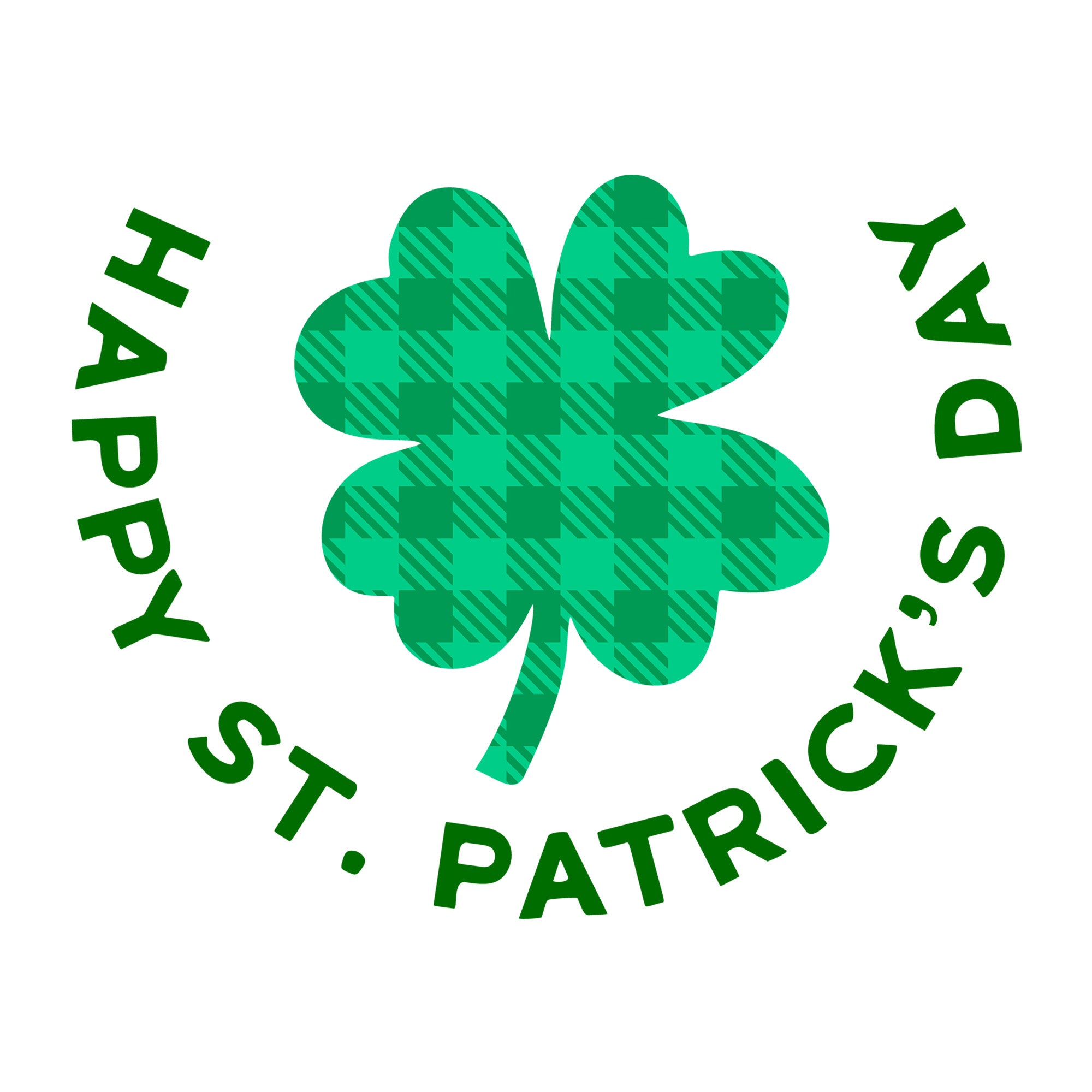 Happy St Patricks Day Plaid Clover SVG design for Cricut, Silhouette, laser cutting, vinyl, sublimation, and St Patricks Day craft projects.