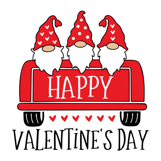 Happy Valentines Day Truck SVG design for Cricut, Silhouette, laser cutting, vinyl, sublimation, Valentine gnome crafts, and DIY projects.