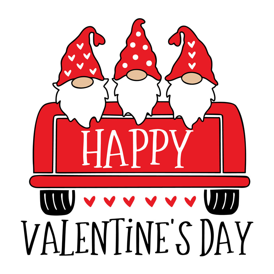 Happy Valentines Day Truck SVG design for Cricut, Silhouette, laser cutting, vinyl, sublimation, Valentine gnome crafts, and DIY projects.