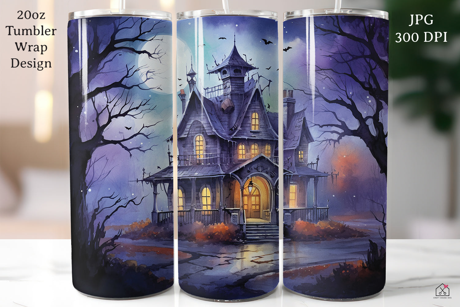 Watercolor Halloween 20oz Tumbler Wrap Bundle Sublimation Designs JPG - Craft House SVG