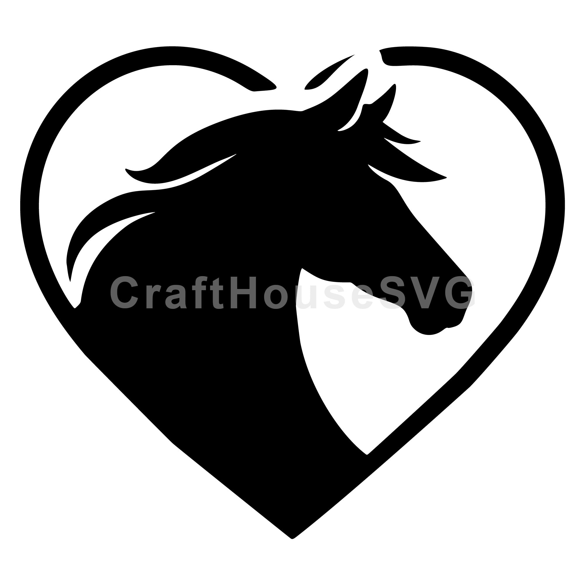 Heart Shape Horse Head Silhouette SVG