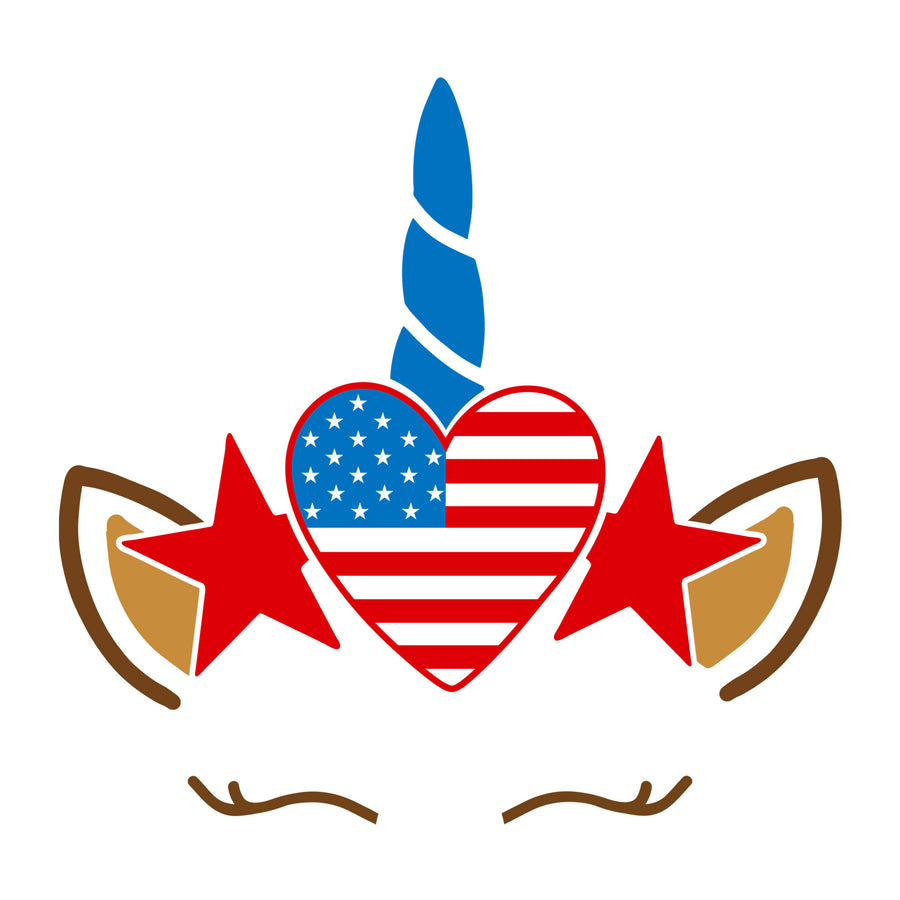 Heart American Flag Unicorn SVG for Cricut, Silhouette, laser cutting, vinyl, sublimation, 4th of July shirts, patriotic signs, decals, mugs, and DIY craft projects.