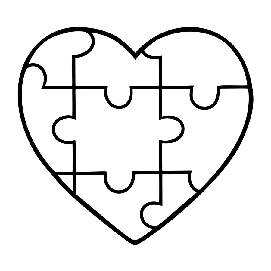 Heart Puzzle Black And White SVG design for Cricut, Silhouette, laser cutting, vinyl, sublimation, autism awareness crafts, and DIY projects.