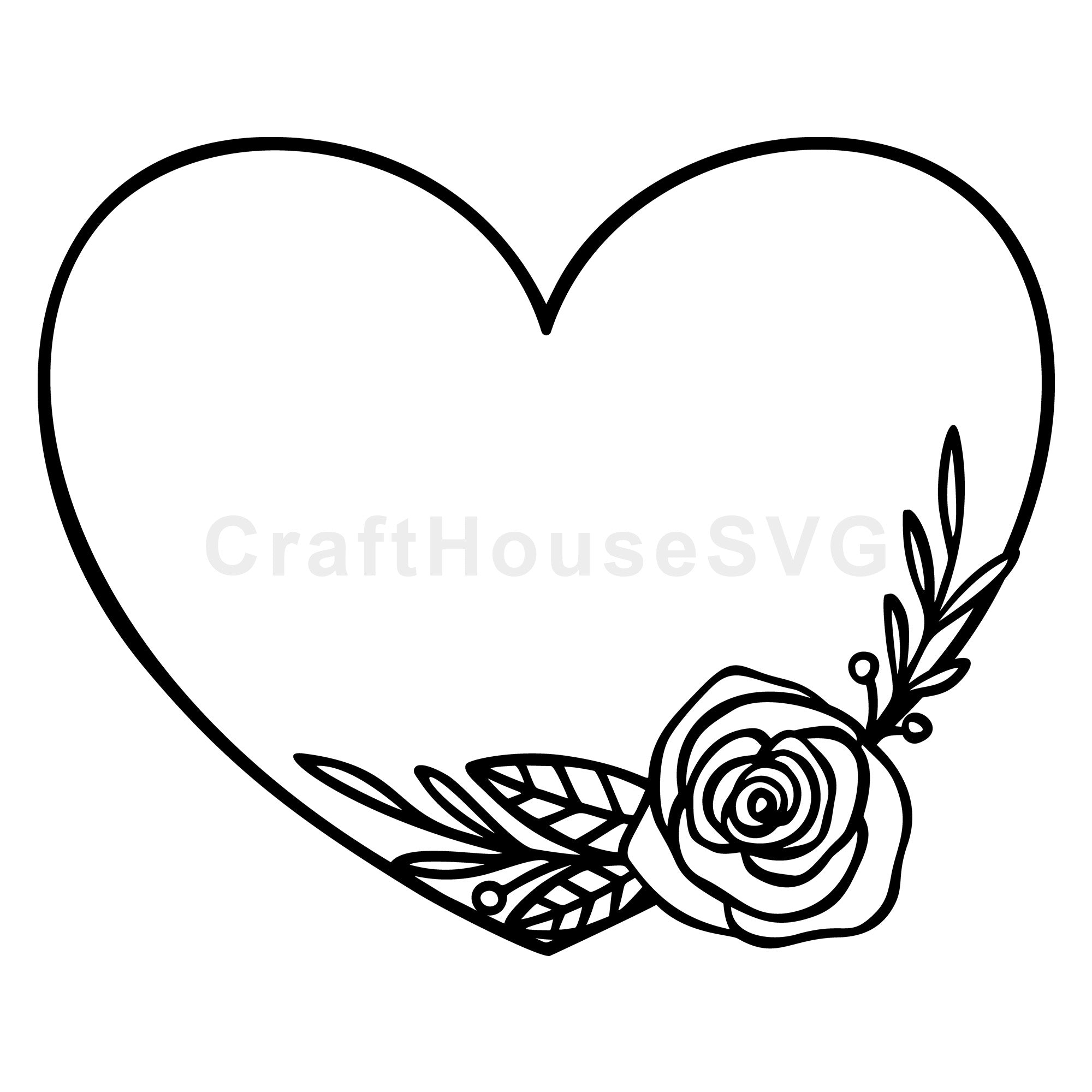 Rose and Leaf Heart Frame SVG