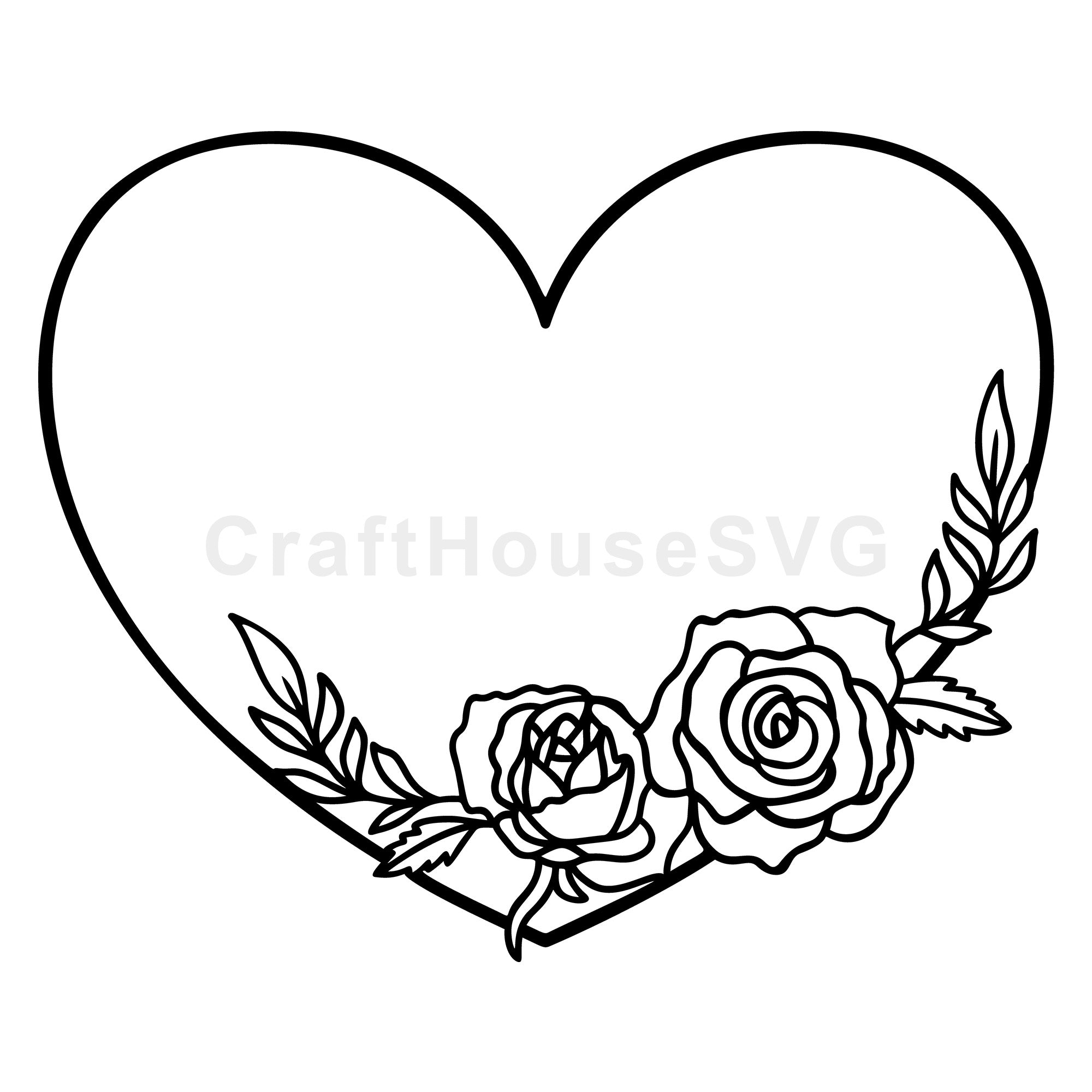 Rose Bouquet Heart Frame SVG