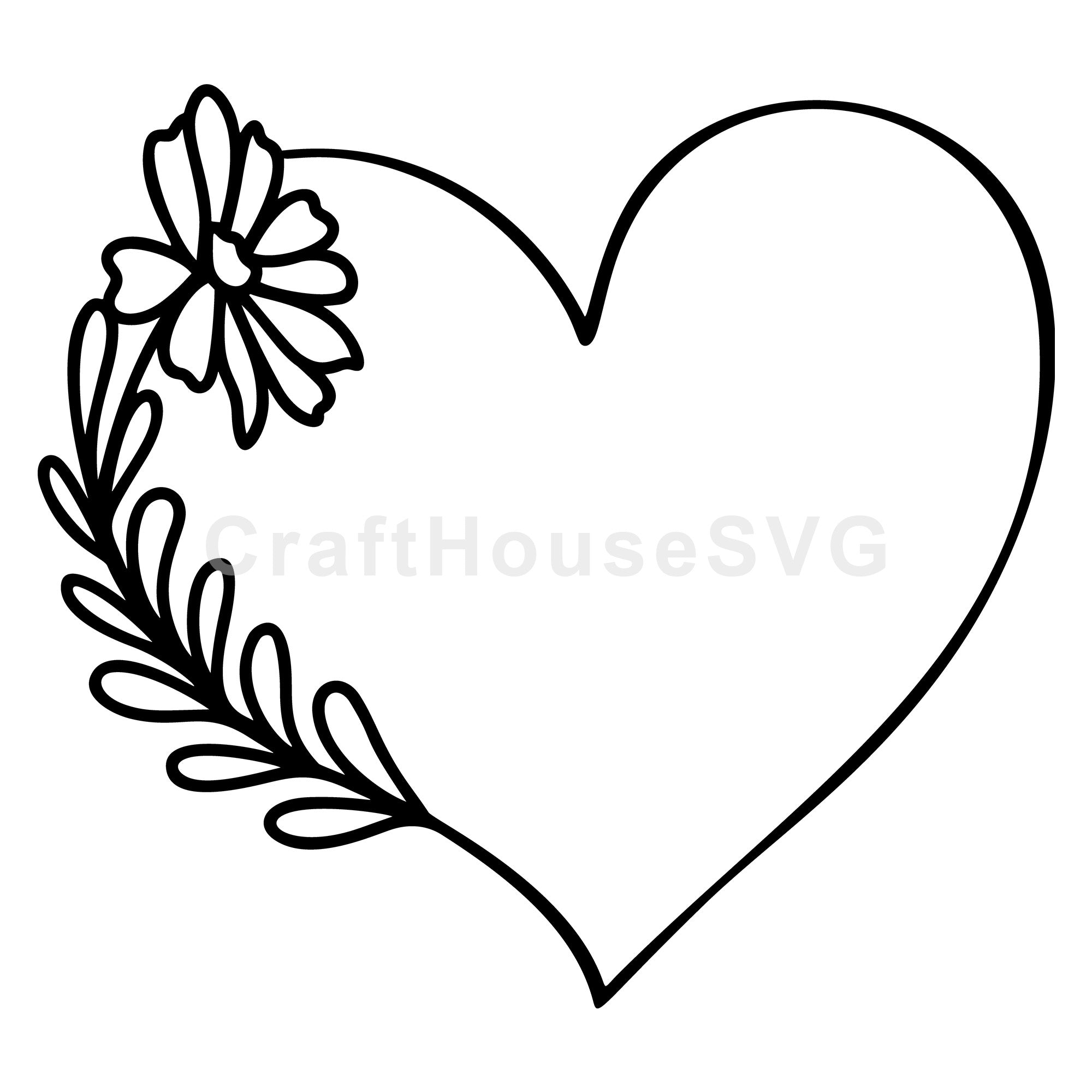 Flower and Leaf Heart Frame SVG