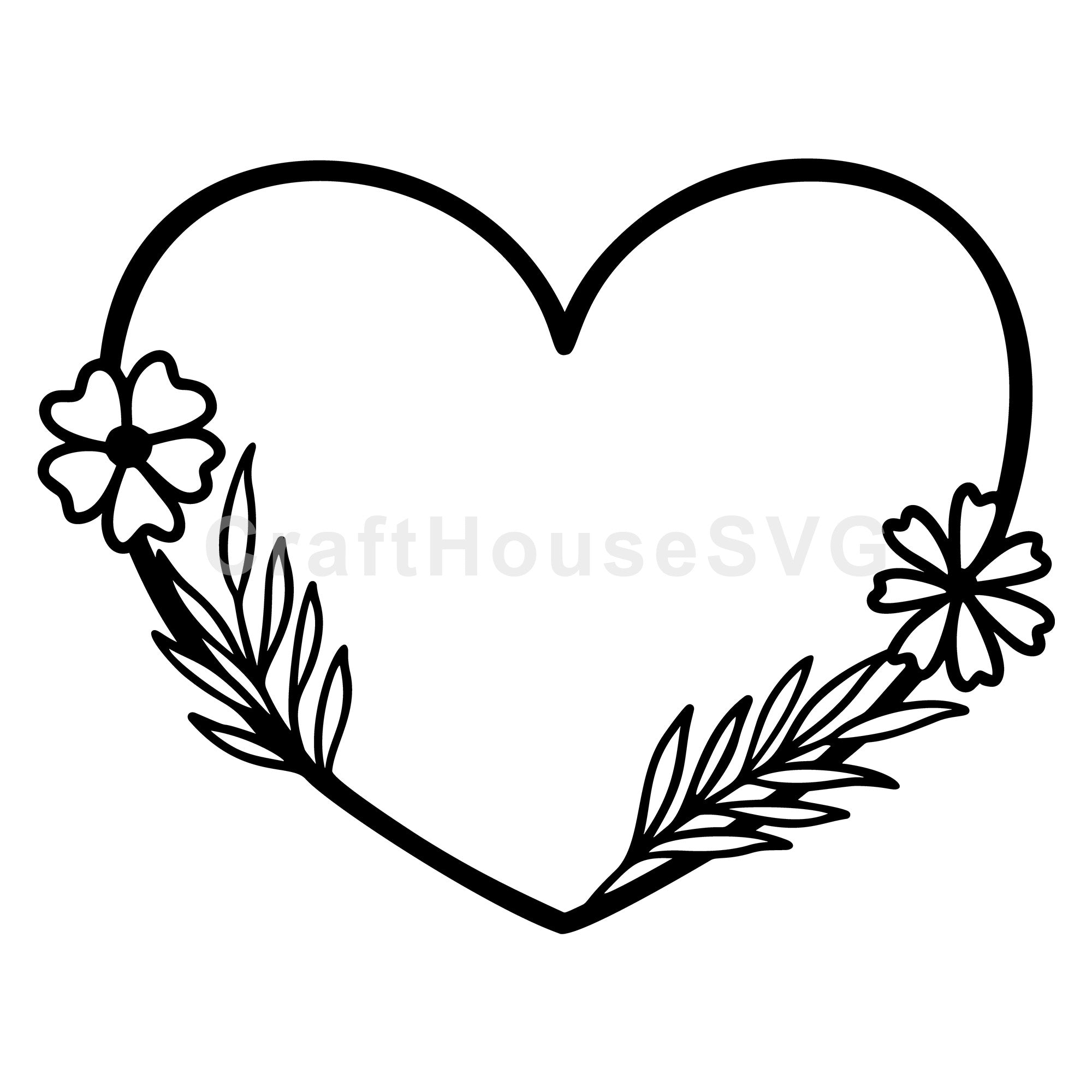 Double Flower Heart Frame SVG