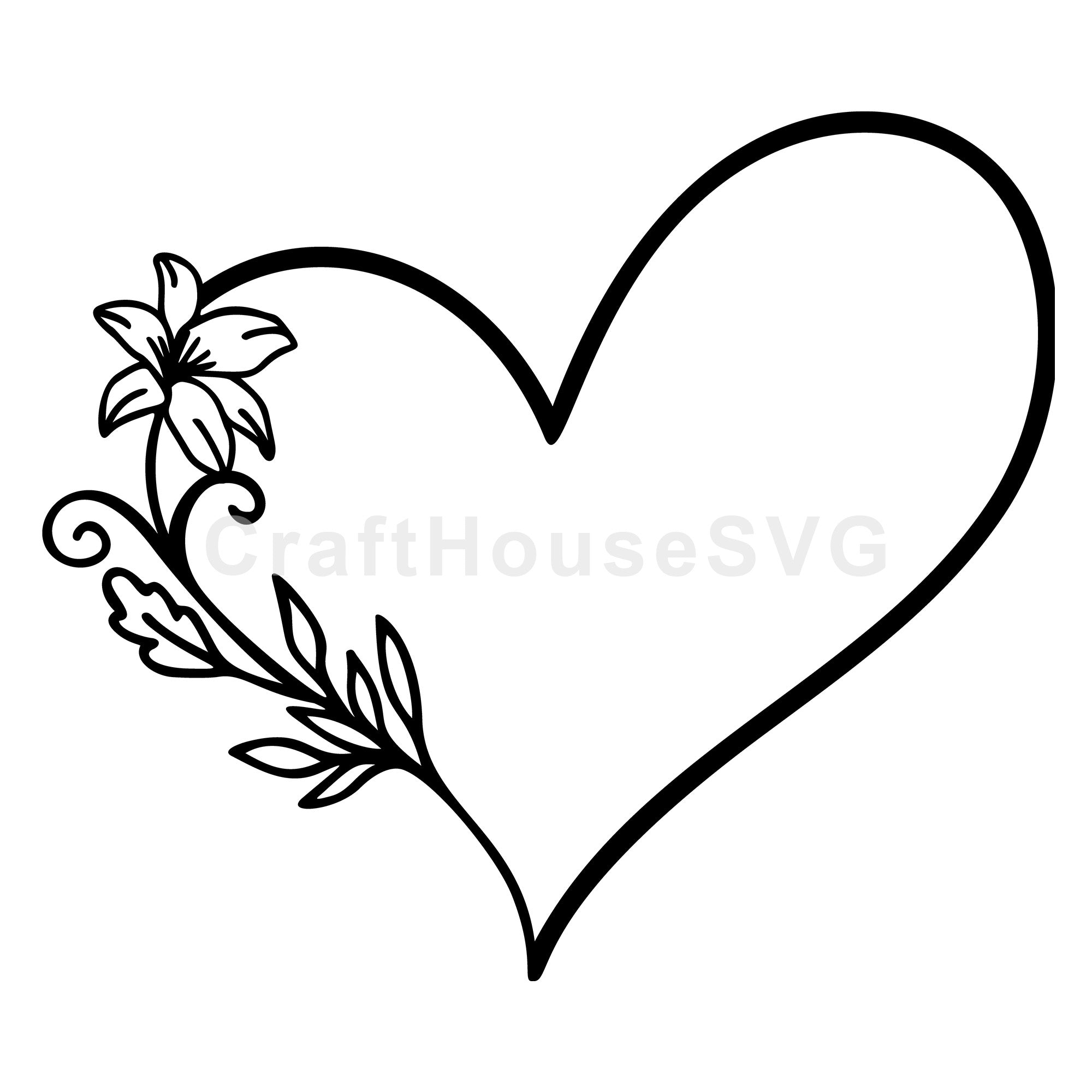 Flower and Swirl Heart Frame SVG