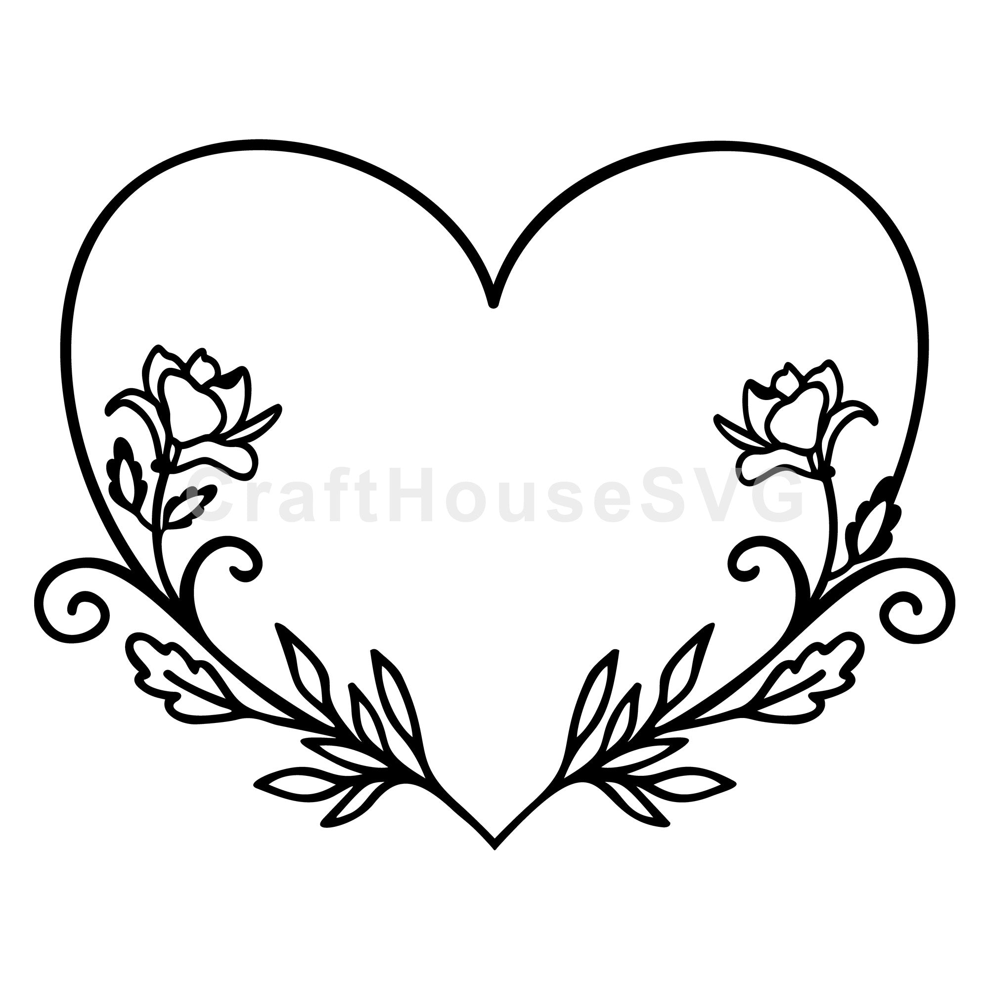 Rose and Swirl Heart Frame SVG