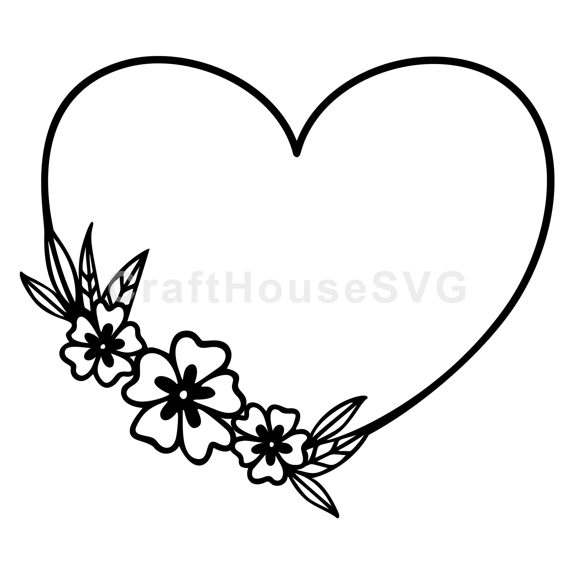 Floral Cluster Heart Frame SVG