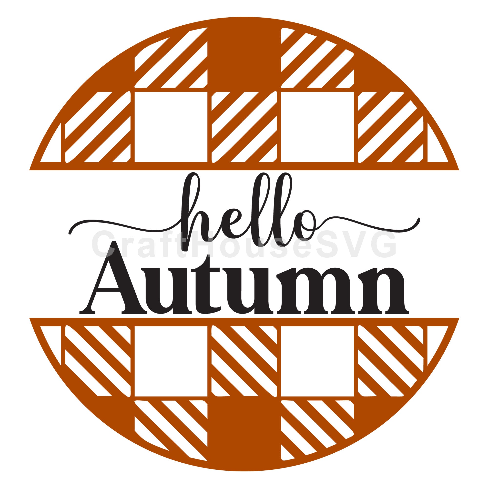 Hello Autumn Plaid Round Sign SVG