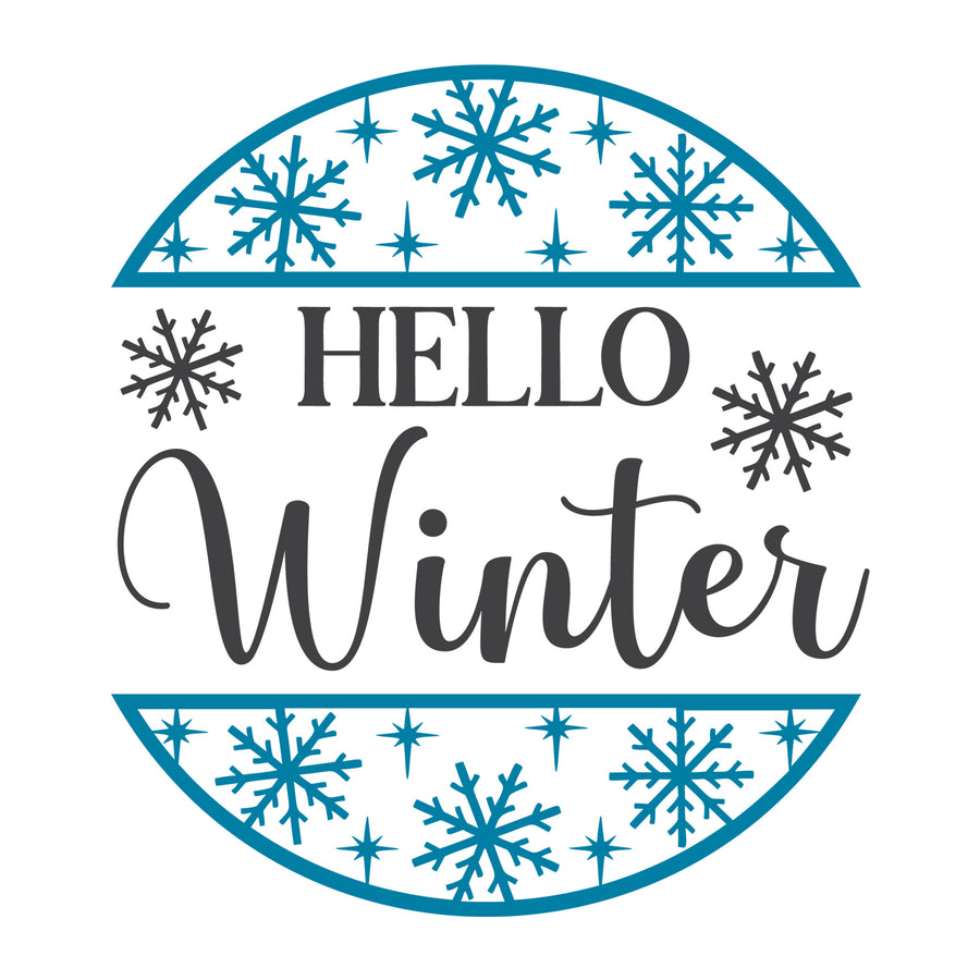 Hello Winter SVG design for Cricut, Silhouette, laser cutting, vinyl, sublimation, winter signs, and home decor projects.