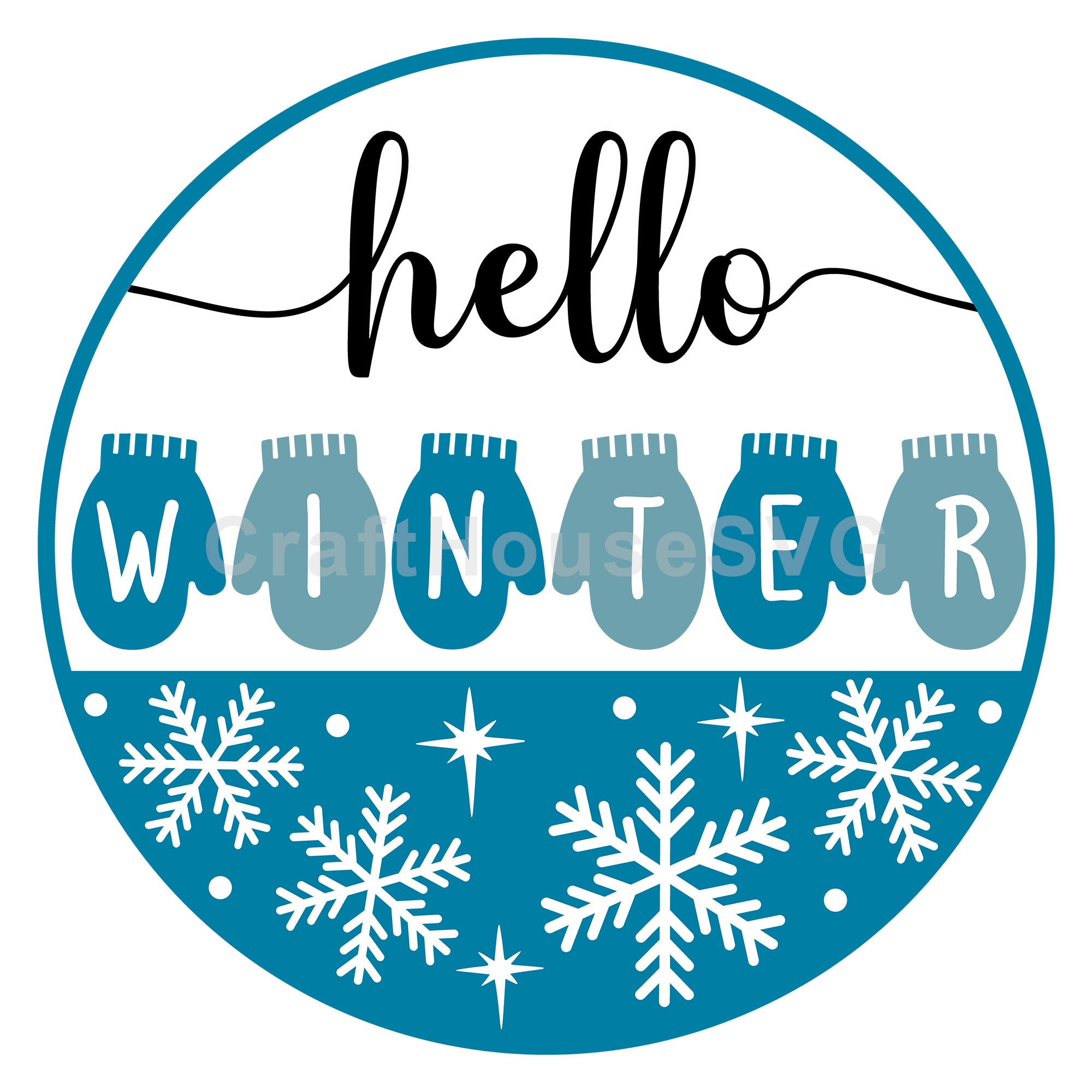 Hello Winter Gloves Round Sign SVG