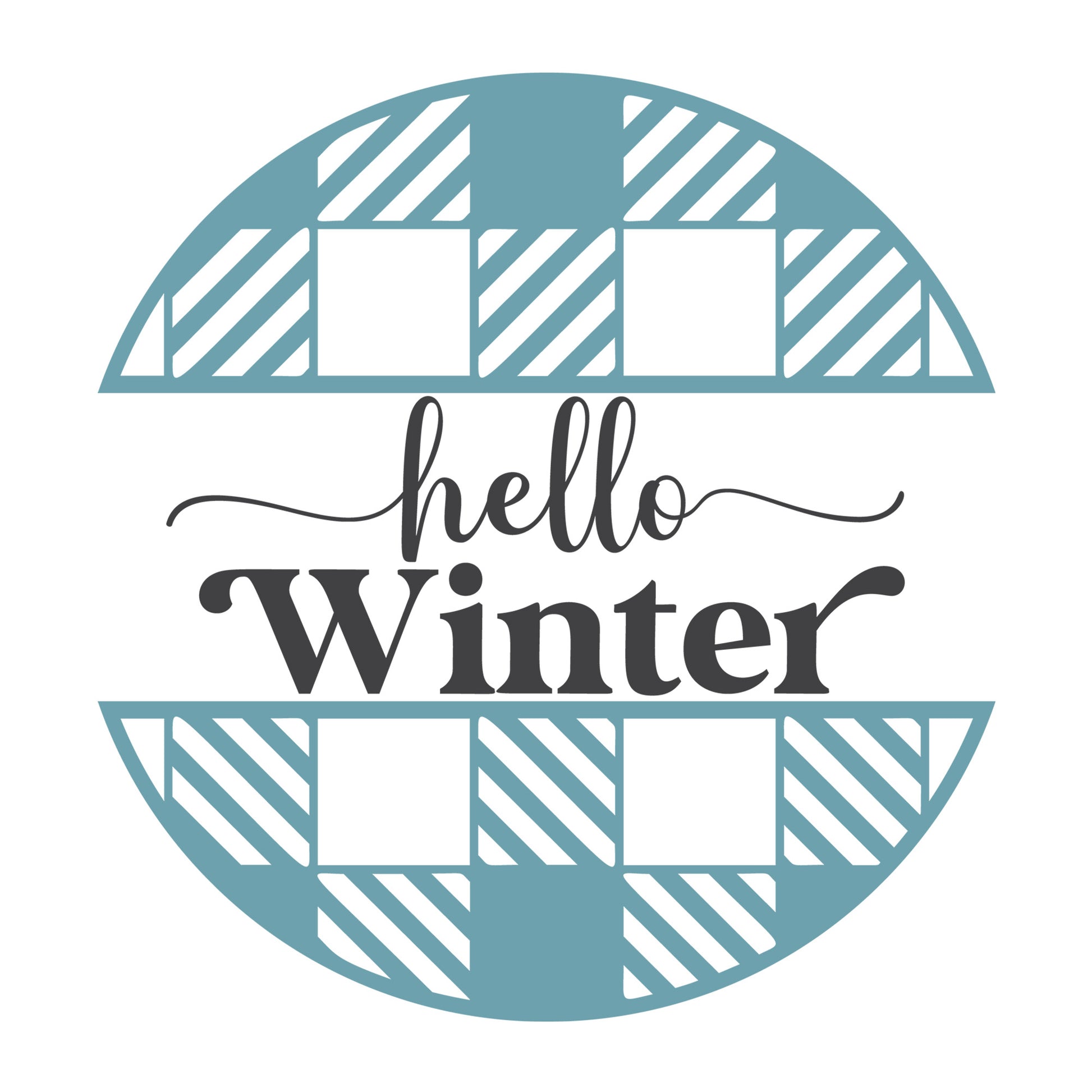 Hello Winter Plaid SVG design for Cricut, Silhouette, laser cutting, vinyl, sublimation, winter signs, and home decor projects.