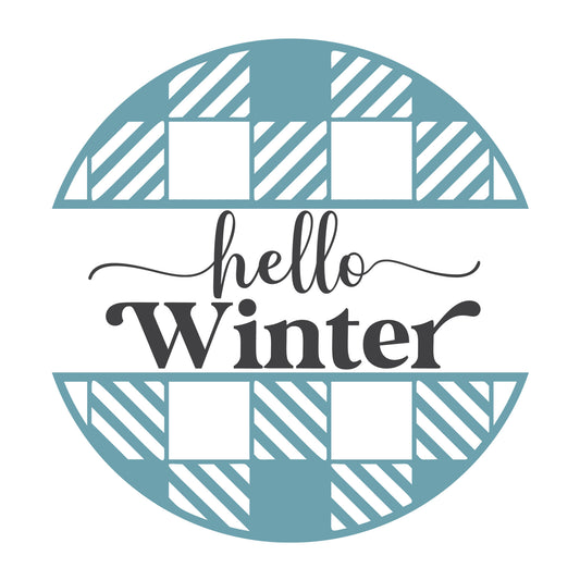 Hello Winter Plaid SVG design for Cricut, Silhouette, laser cutting, vinyl, sublimation, winter signs, and home decor projects.