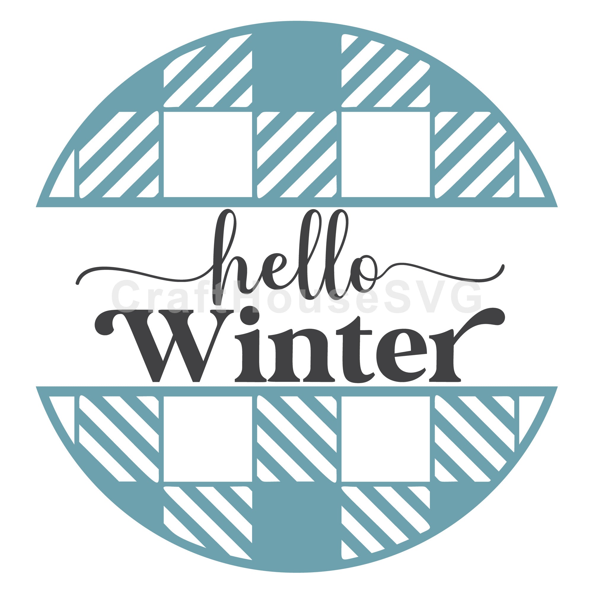 Hello Winter Plaid Round Sign SVG