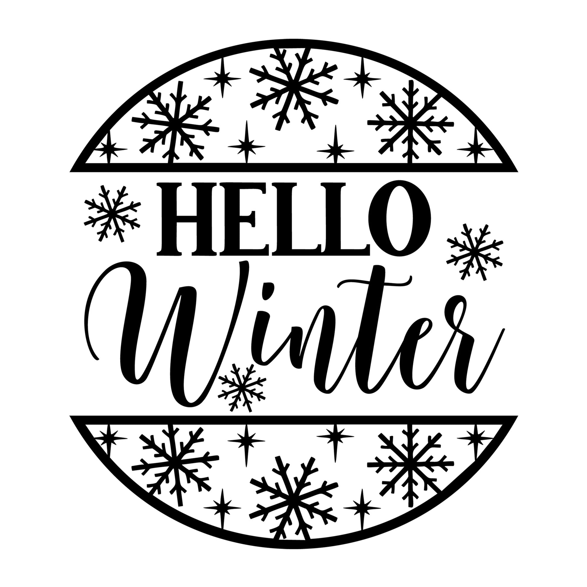 Hello Winter SVG design for Cricut, Silhouette, laser cutting, vinyl, sublimation, Christmas welcome signs, and holiday craft projects.