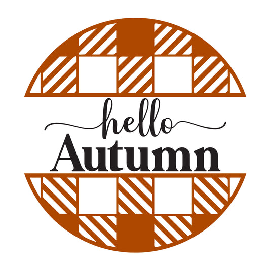 Hello Autumn Plaid SVG design for Cricut, Silhouette, laser cutting, vinyl, sublimation, fall signs, and autumn craft projects.