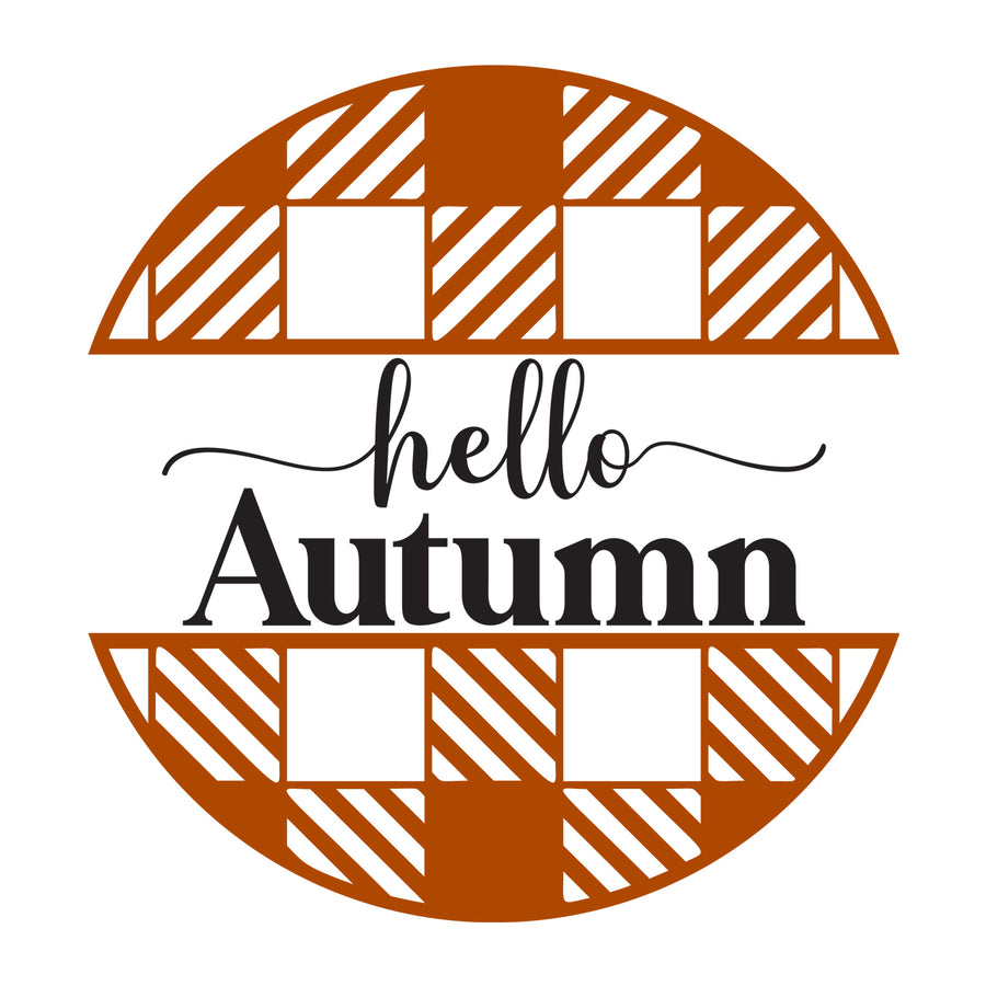 Hello Autumn Plaid SVG design for Cricut, Silhouette, laser cutting, vinyl, sublimation, fall signs, and autumn craft projects.