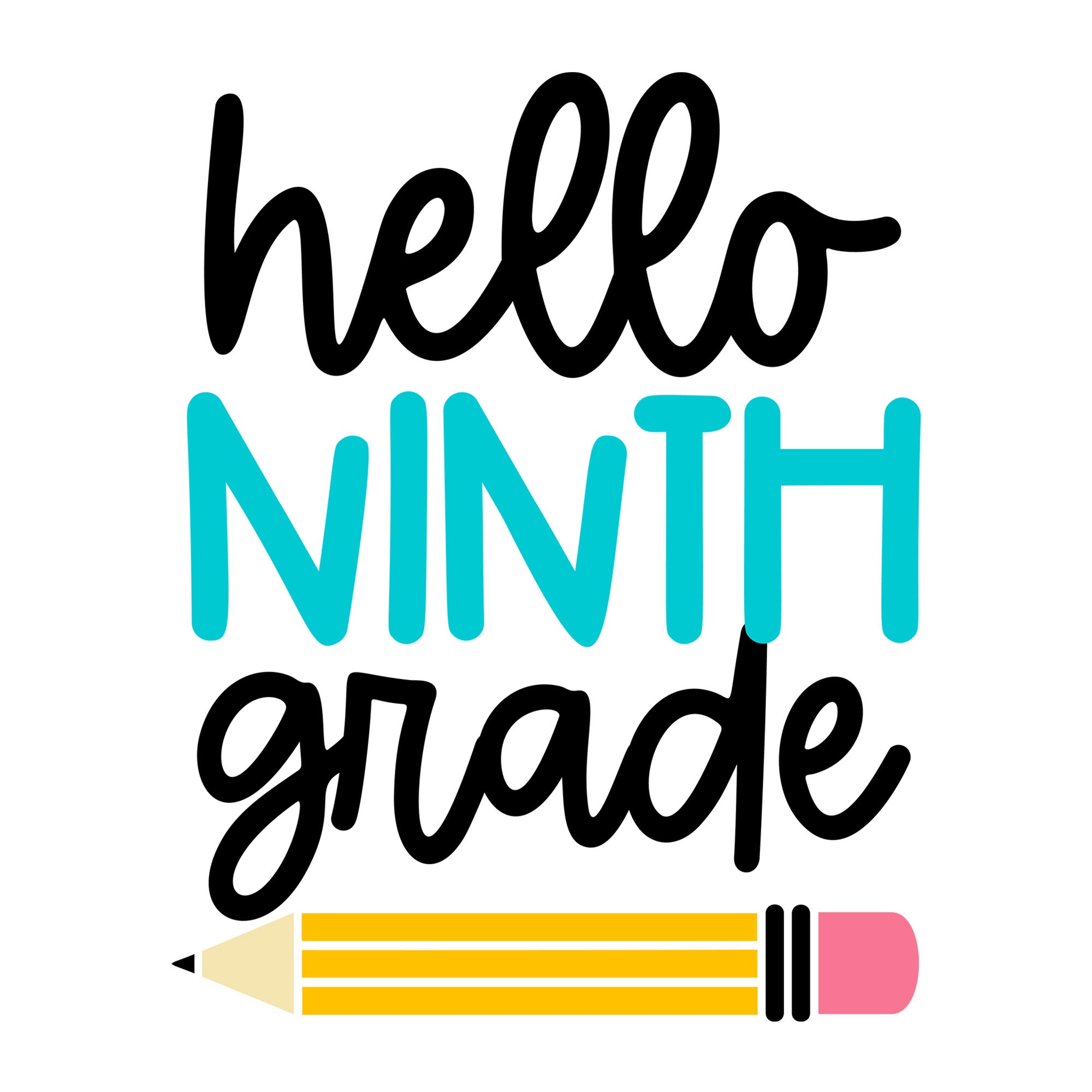 Hello Ninth Grade SVG design for Cricut, Silhouette, laser cutting, vinyl, sublimation, and back to school craft projects.