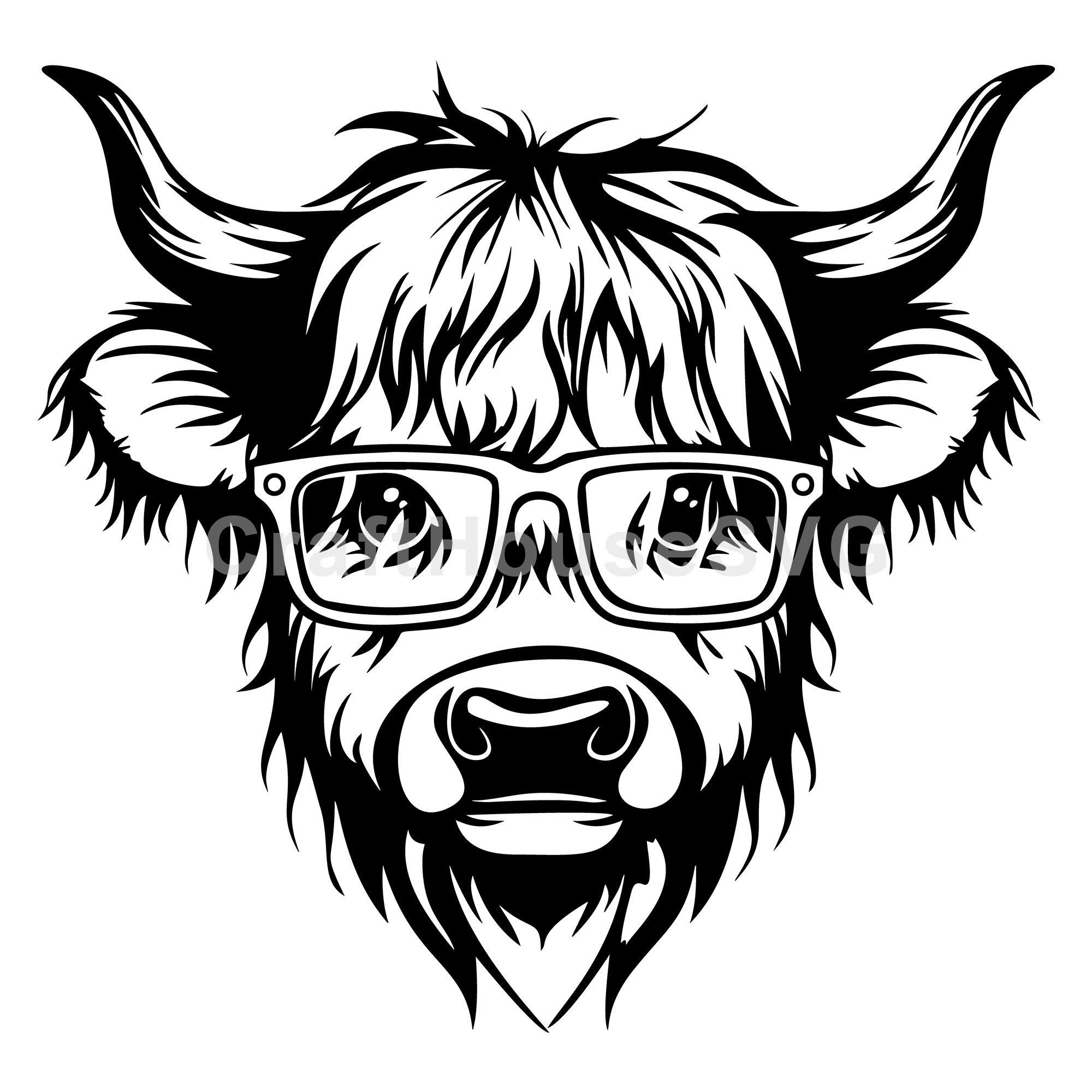 Highland Cow with Reading Glasses SVG