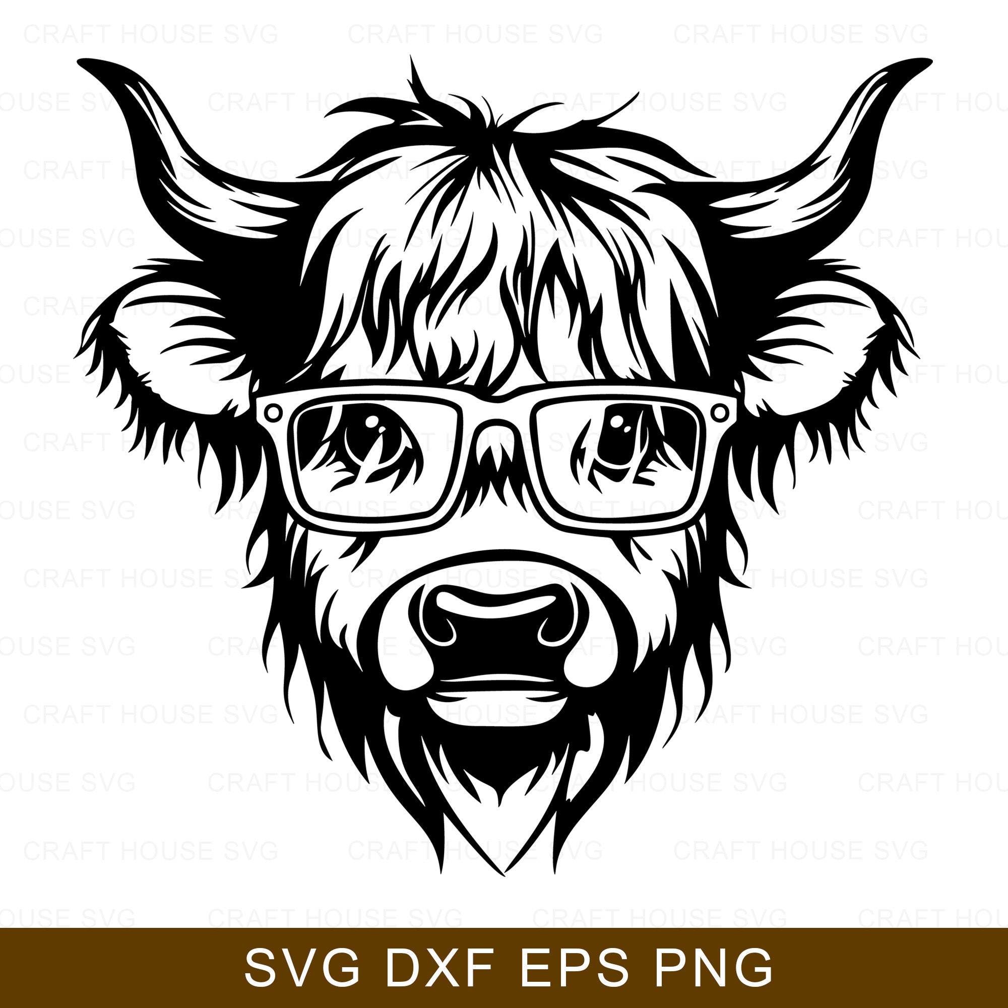 Highland Cow with Reading Glasses SVG - Craft House SVG