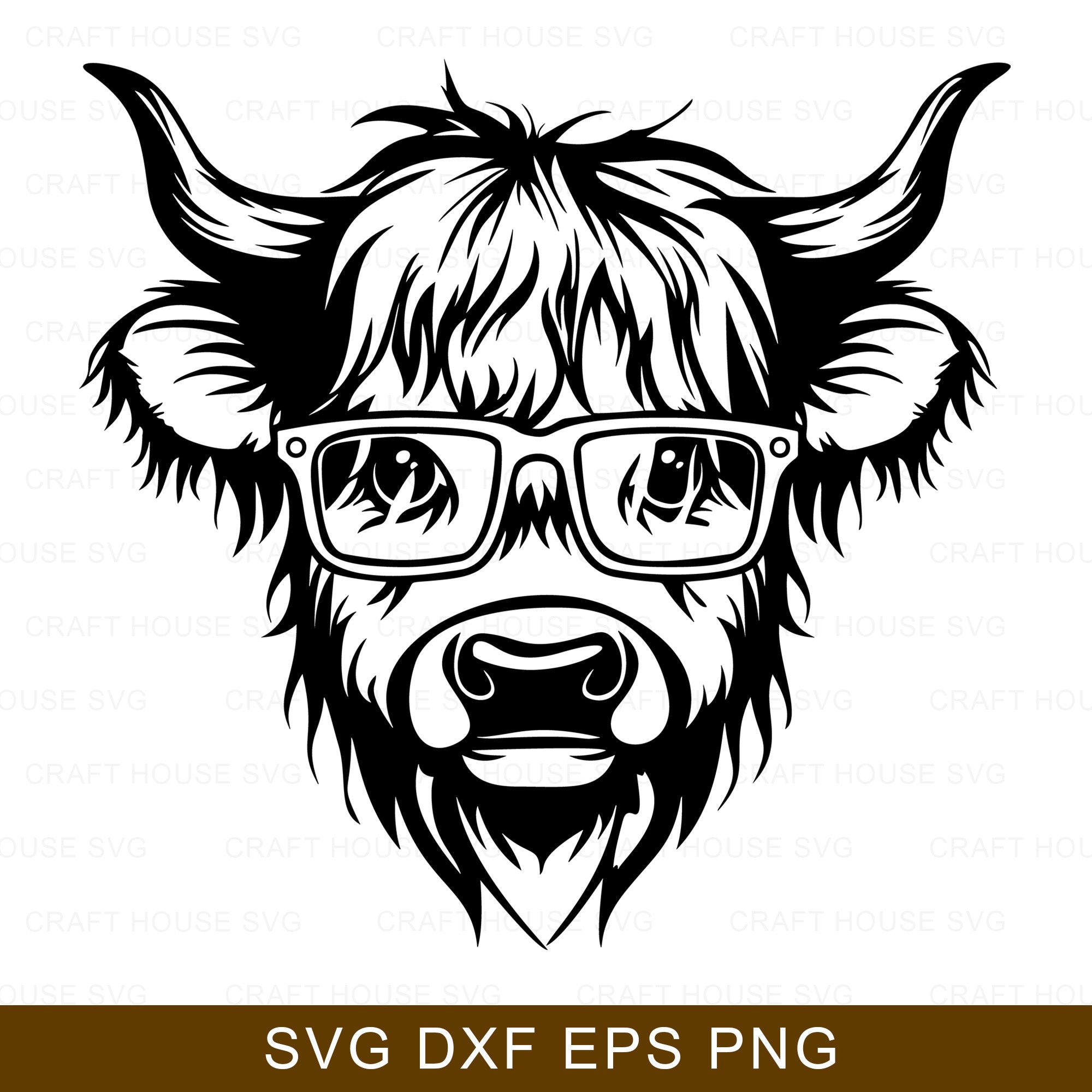 Highland Cow with Reading Glasses SVG
