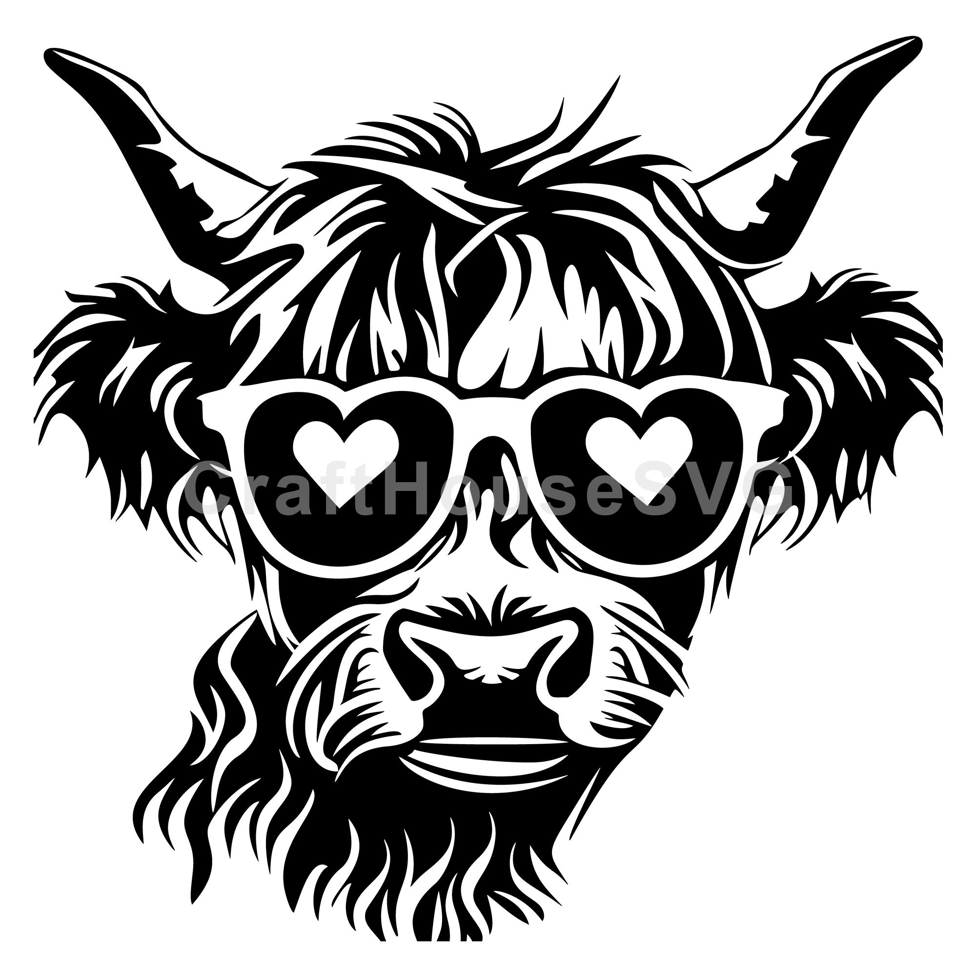 Highland Cow with Heart Shaped Glasses SVG