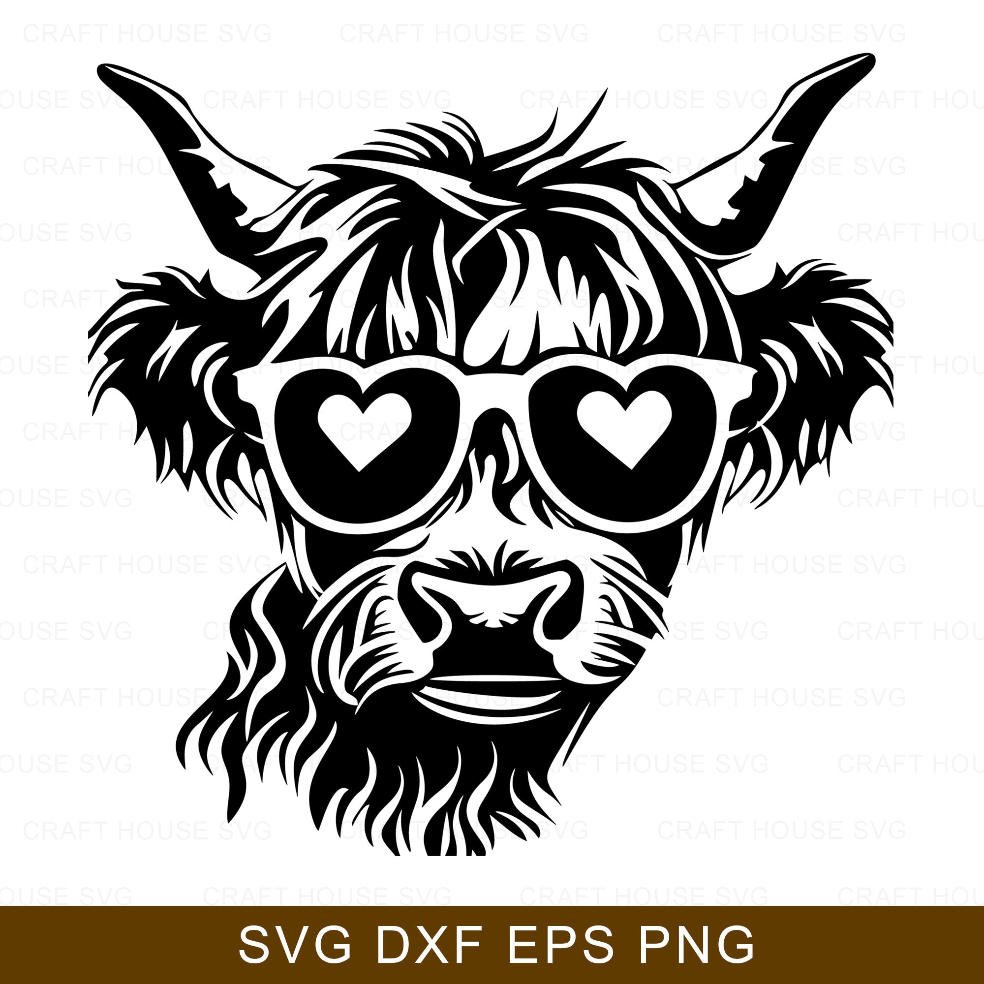 Highland Cow with Heart Shaped Glasses SVG