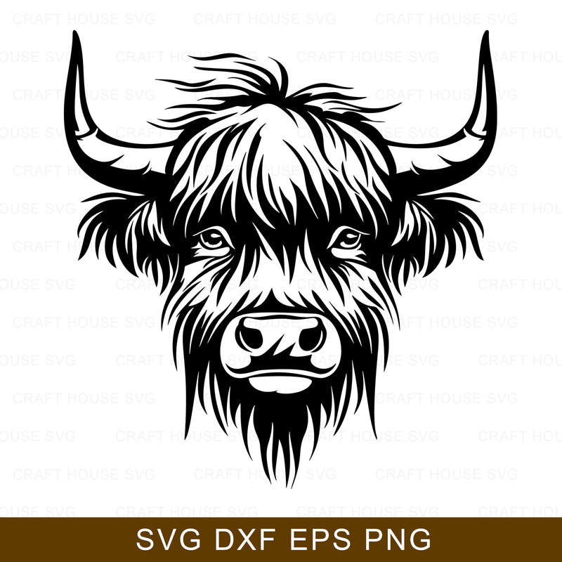 Highland Cow Face SVG Commercial Use - Craft House SVG