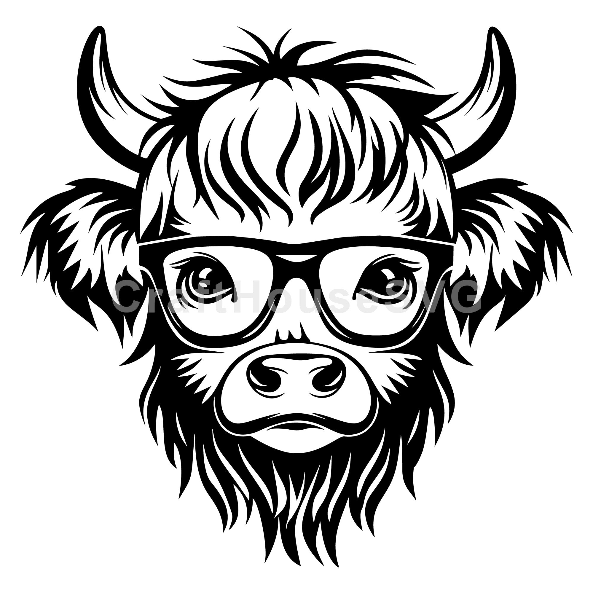 Highland Cow with Glasses SVG