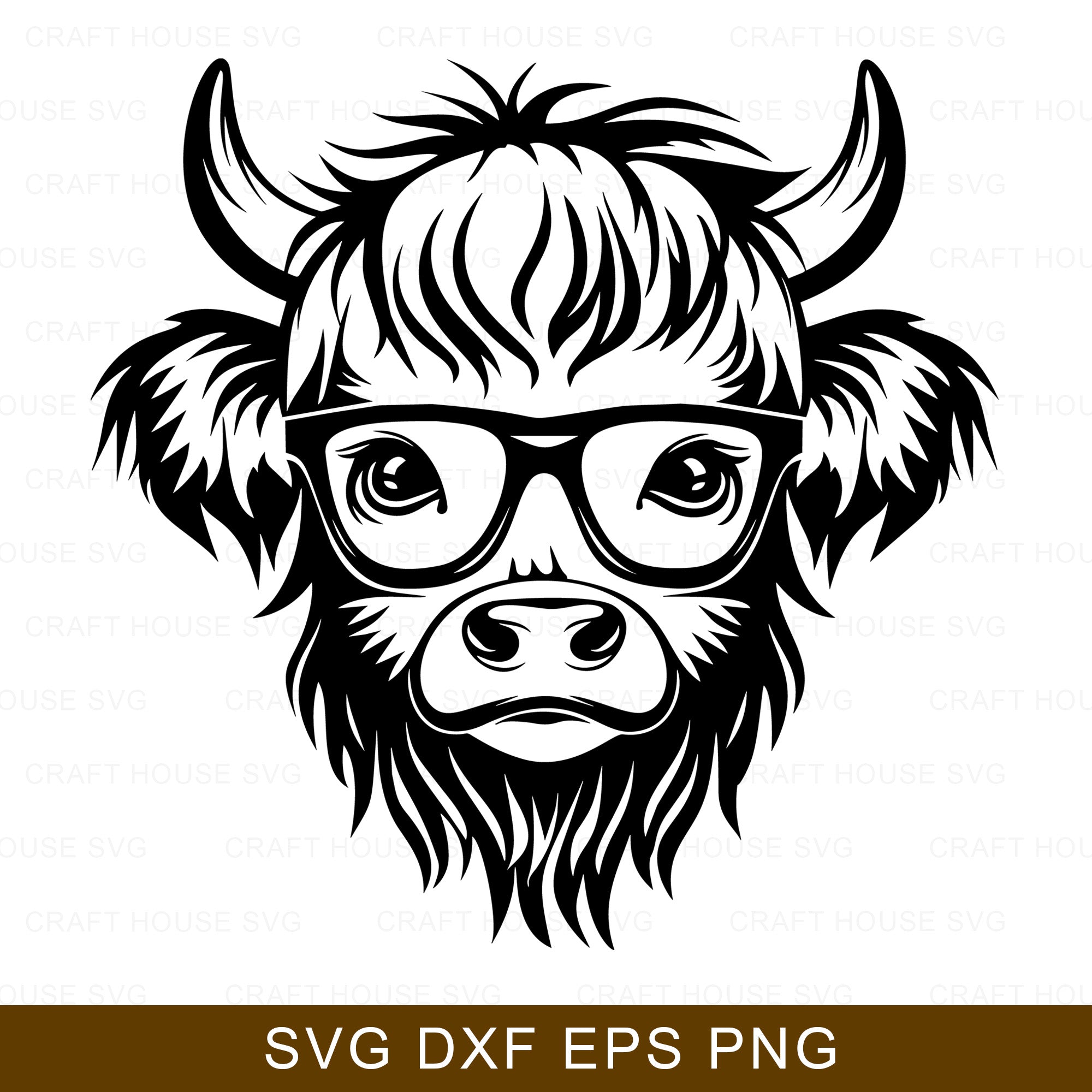 Highland Cow with Glasses SVG