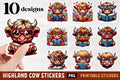 Highland Cow Reading Stickers PNG - Craft House SVG