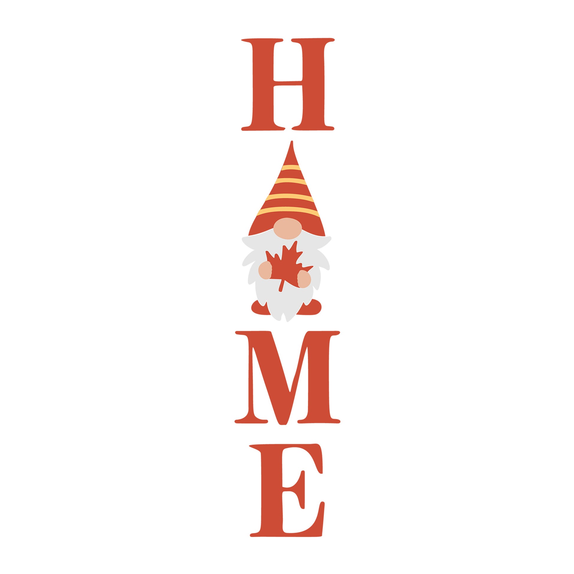 Home Gnome Maple SVG design for Cricut, Silhouette, laser cutting, vinyl, sublimation, fall welcome signs, and autumn craft projects.
