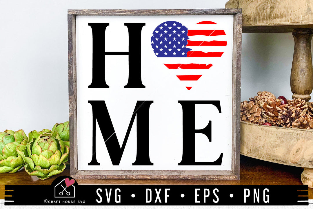 FREE HOME Heart Patriotic Flag SVG 4th of July Sign Design Cut Files