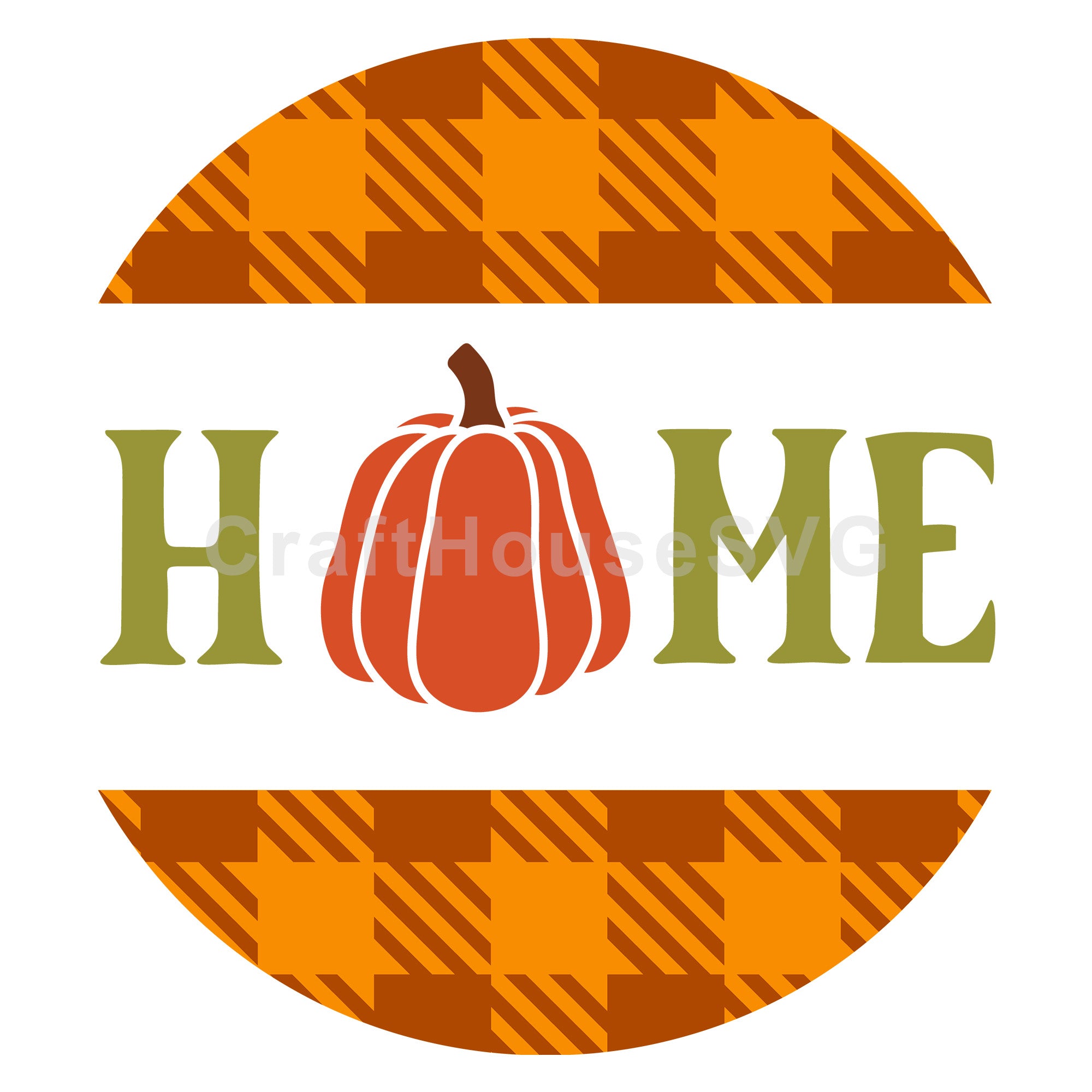 Home Pumpkin Plaid Round Sign SVG