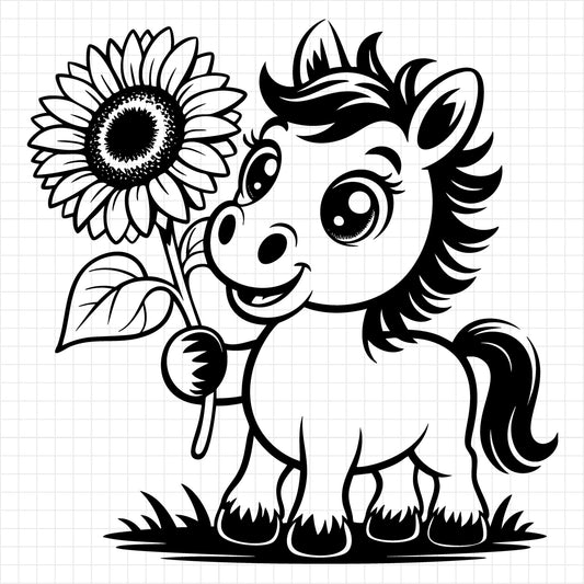 Horse Holding Sunflower SVG